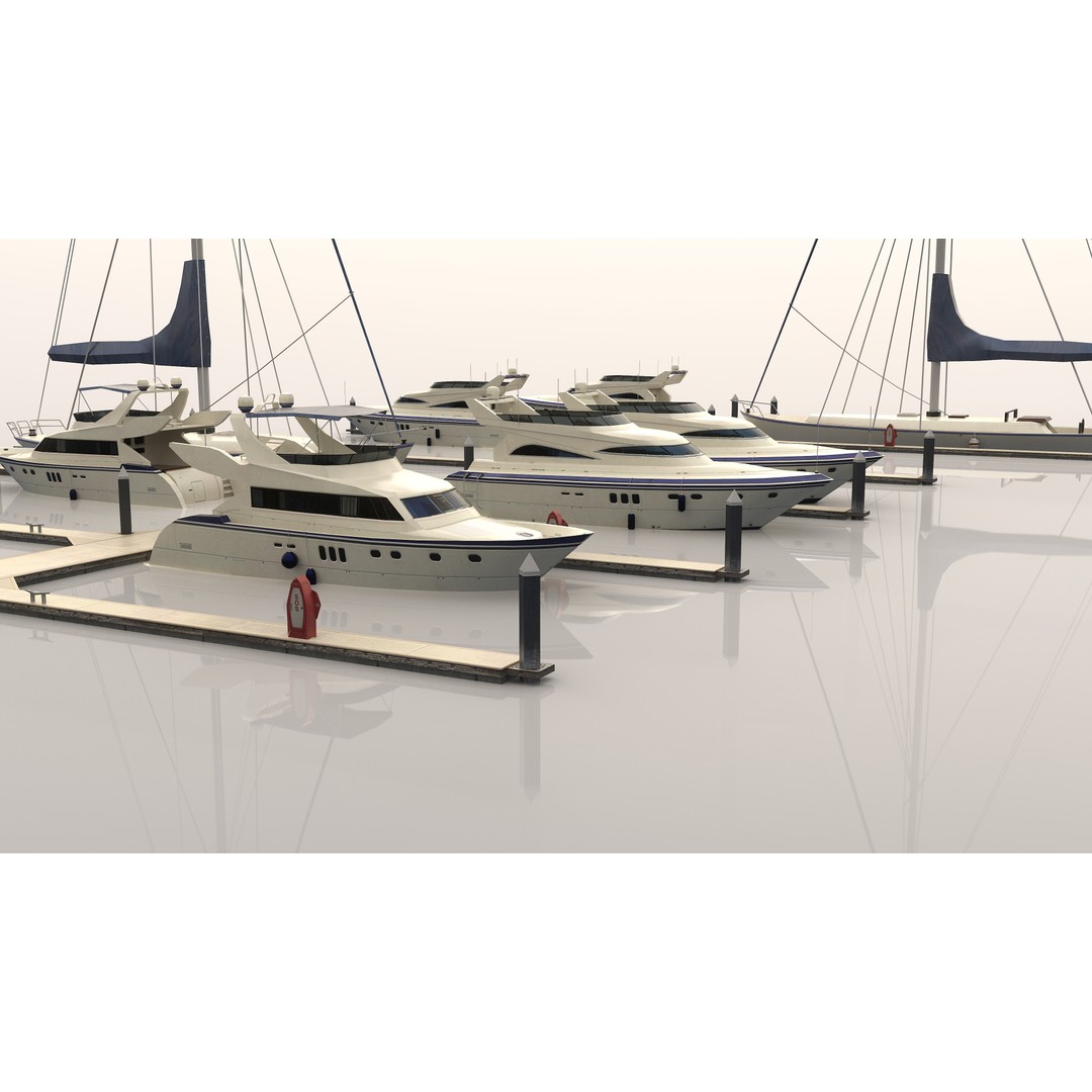 Piers and Yachts 3D Model – Low Poly Game Ready Asset, FBX - View 3