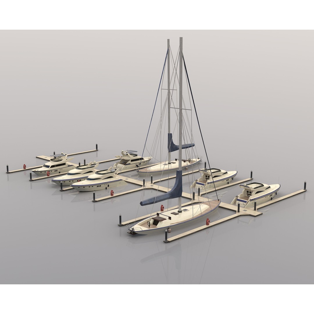 Piers and Yachts 3D Model – Low Poly Game Ready Asset, FBX - View 4