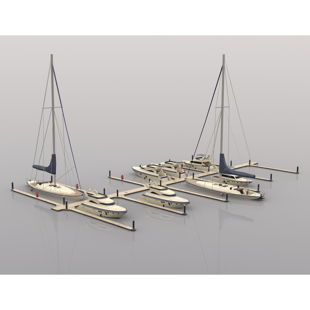 Piers and Yachts 3D Model – Low Poly Game Ready Asset, FBX - View 5