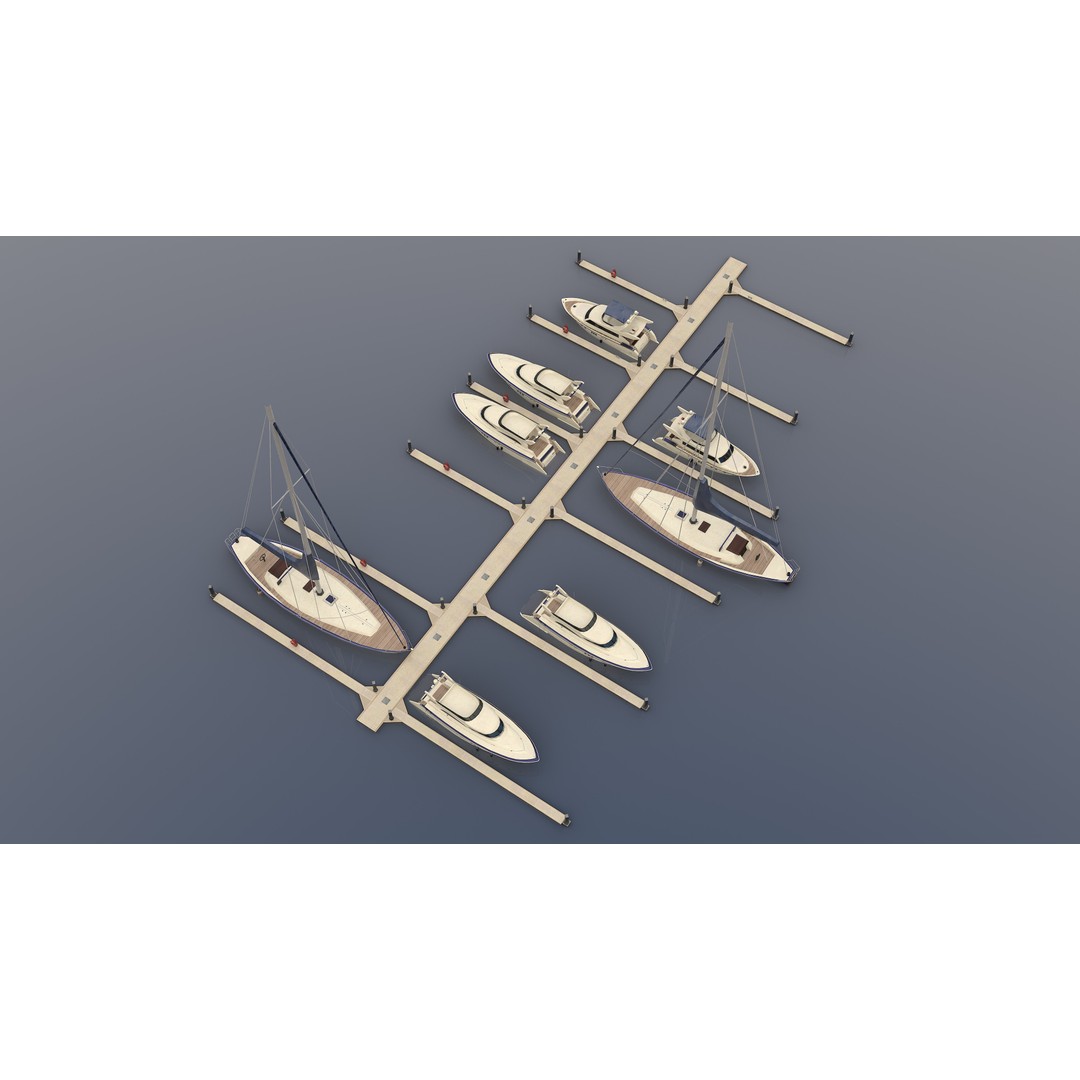 Piers and Yachts 3D Model – Low Poly Game Ready Asset, FBX - View 6