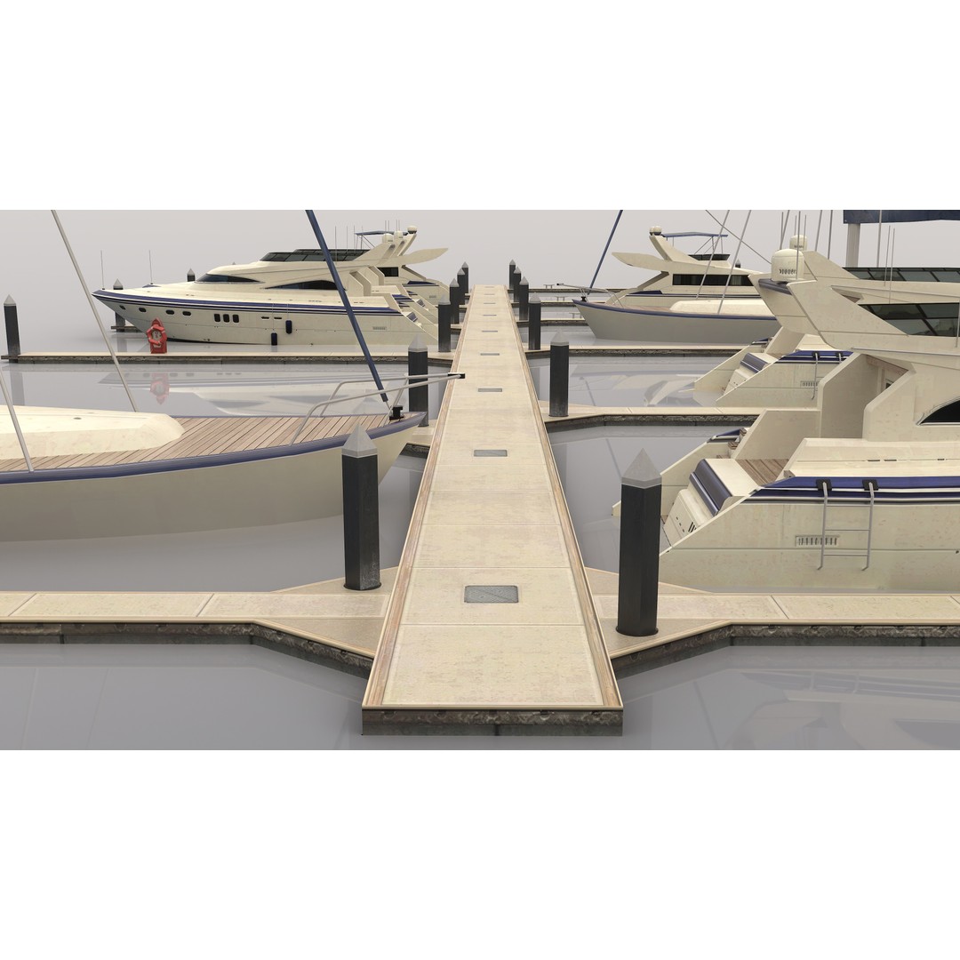 Piers and Yachts 3D Model – Low Poly Game Ready Asset, FBX - View 7