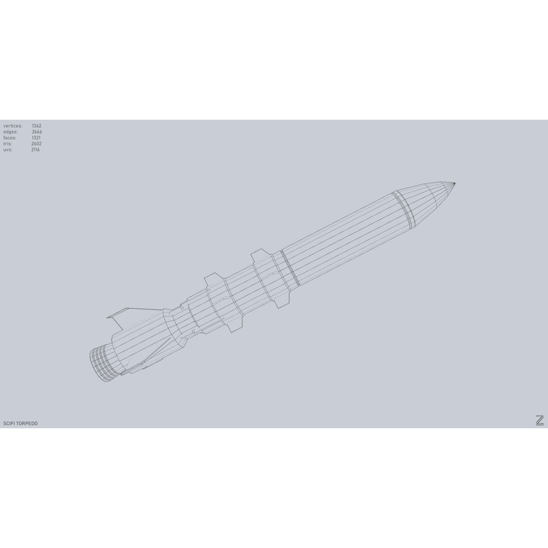 Sci-Fi Torpedo 3D Model – Low Poly Game Asset, PBR Textures, FBX - View 15