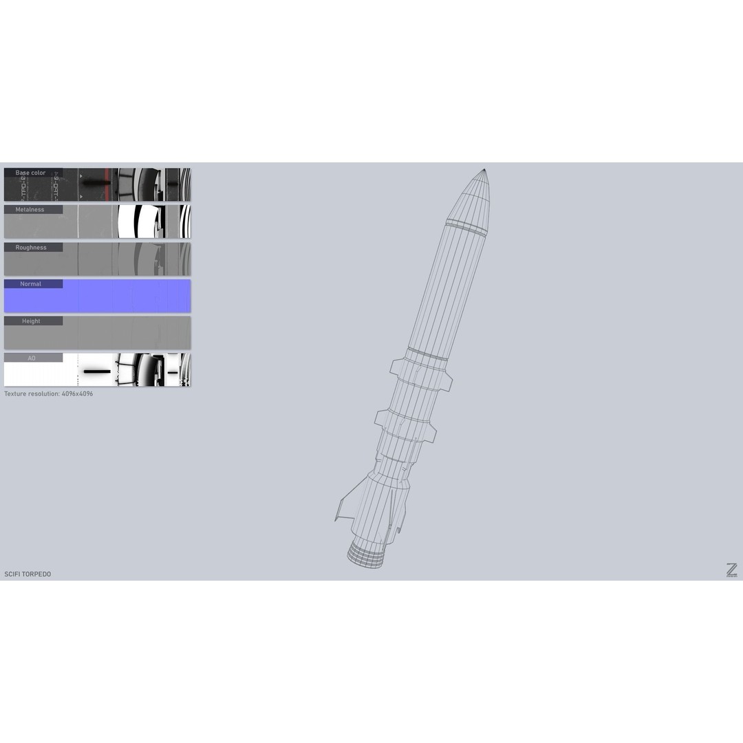 Sci-Fi Torpedo 3D Model – Low Poly Game Asset, PBR Textures, FBX - View 4