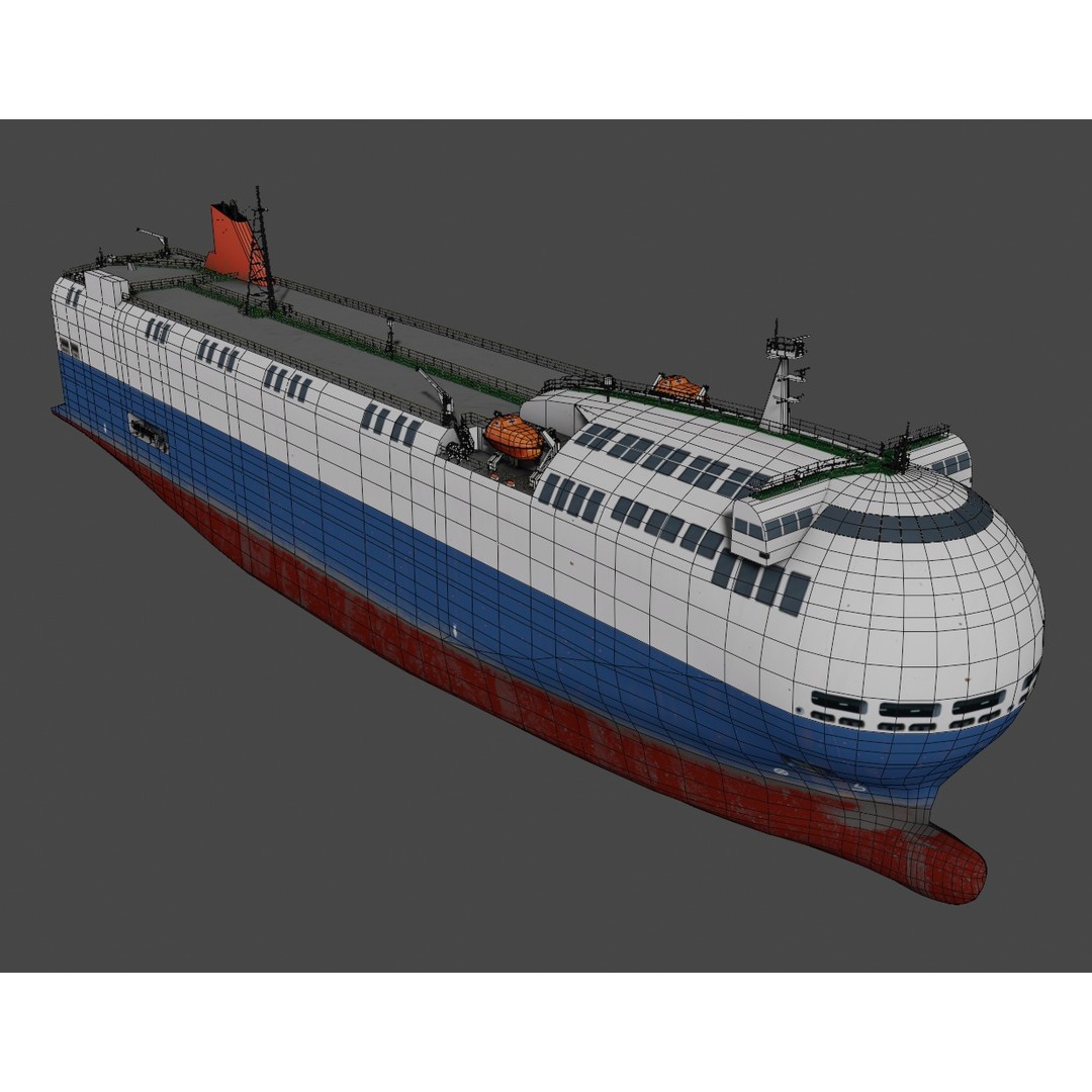 SSS Bowed Car Carrier 3D Model – Low Poly Industrial Vessel, Blender