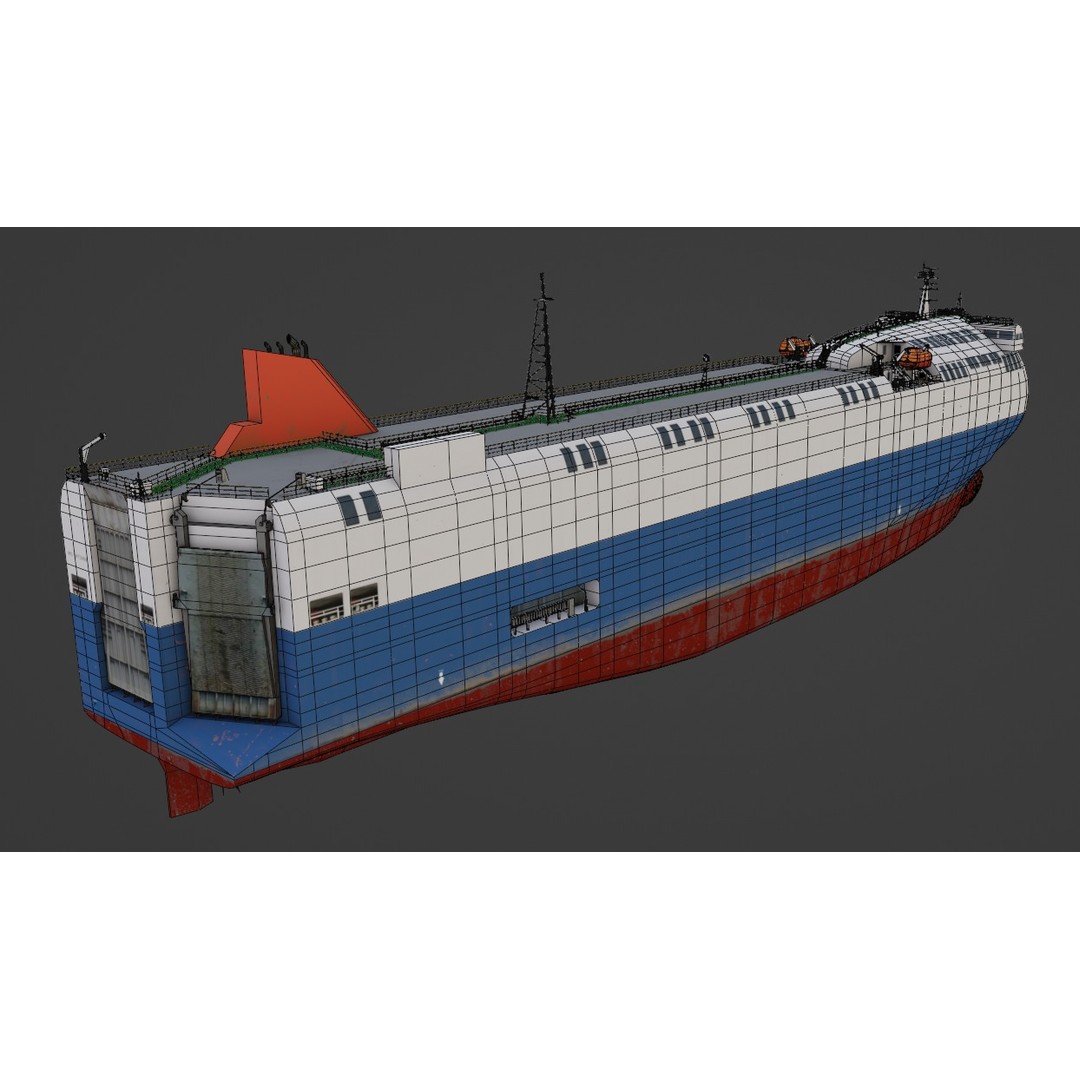 SSS Bowed Car Carrier 3D Model – Low Poly Industrial Vessel, Blender - View 12