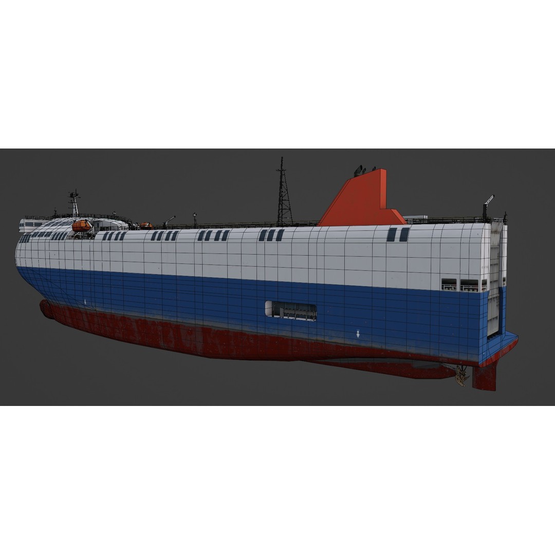 SSS Bowed Car Carrier 3D Model – Low Poly Industrial Vessel, Blender - View 5