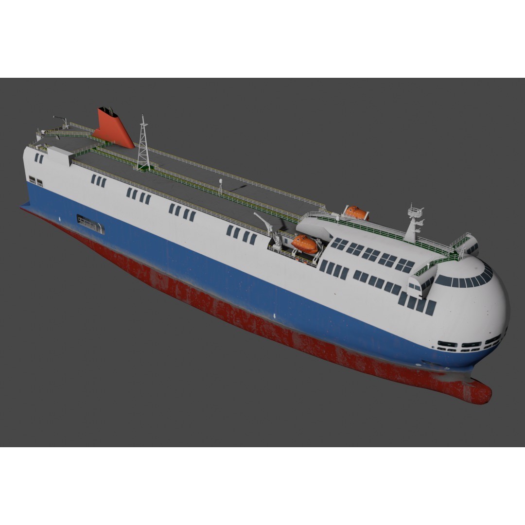 SSS Bowed Car Carrier 3D Model – Low Poly Industrial Vessel, Blender - View 7
