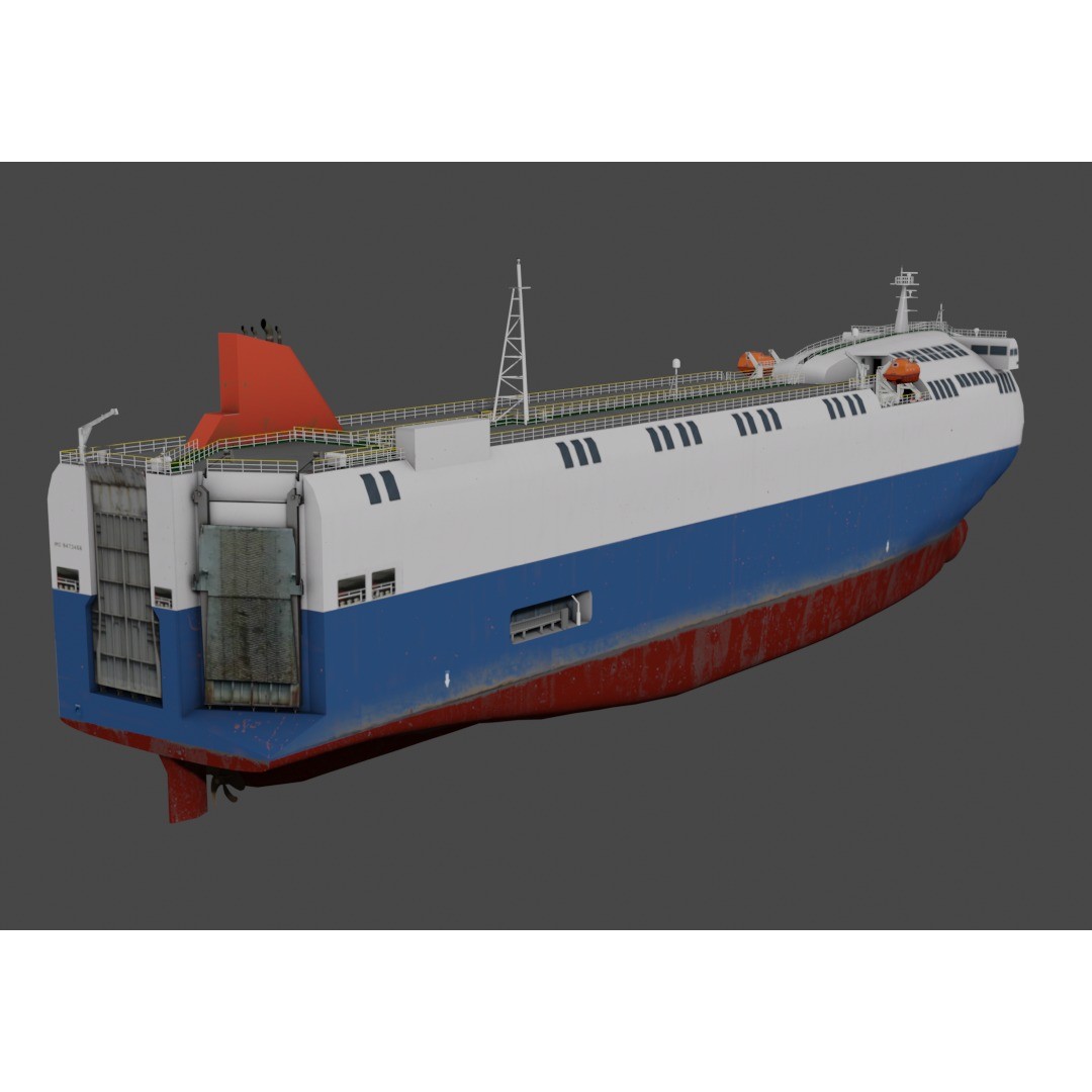 SSS Bowed Car Carrier 3D Model – Low Poly Industrial Vessel, Blender - View 8