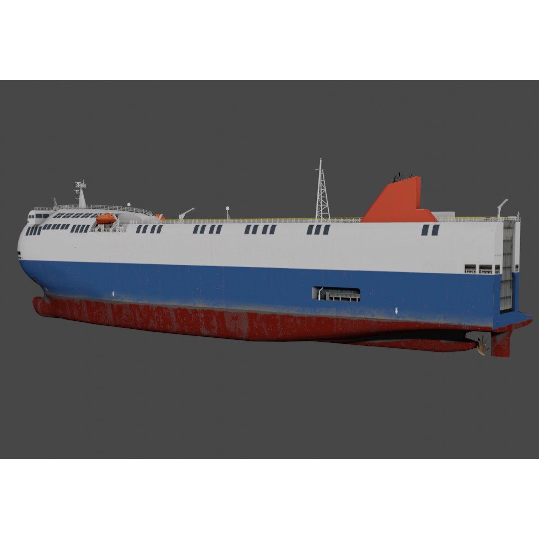 SSS Bowed Car Carrier 3D Model – Low Poly Industrial Vessel, Blender - View 9