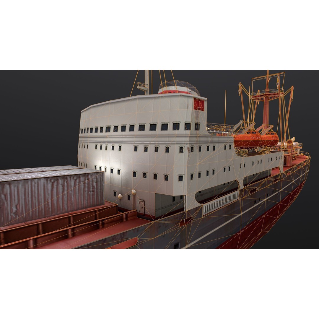 Amguema Ship 3D Model – Low Poly Industrial Watercraft, FBX, Blender