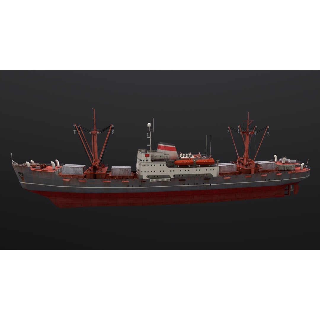 Amguema Ship 3D Model – Low Poly Industrial Watercraft, FBX, Blender - View 3