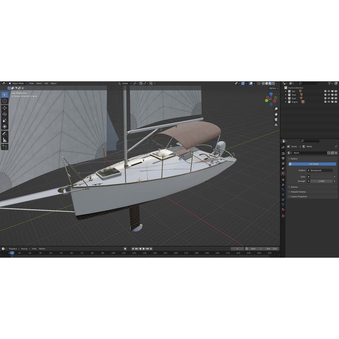 Small Sail Yacht 3D Model – PBR Textured Boat for Games, FBX, Blender
