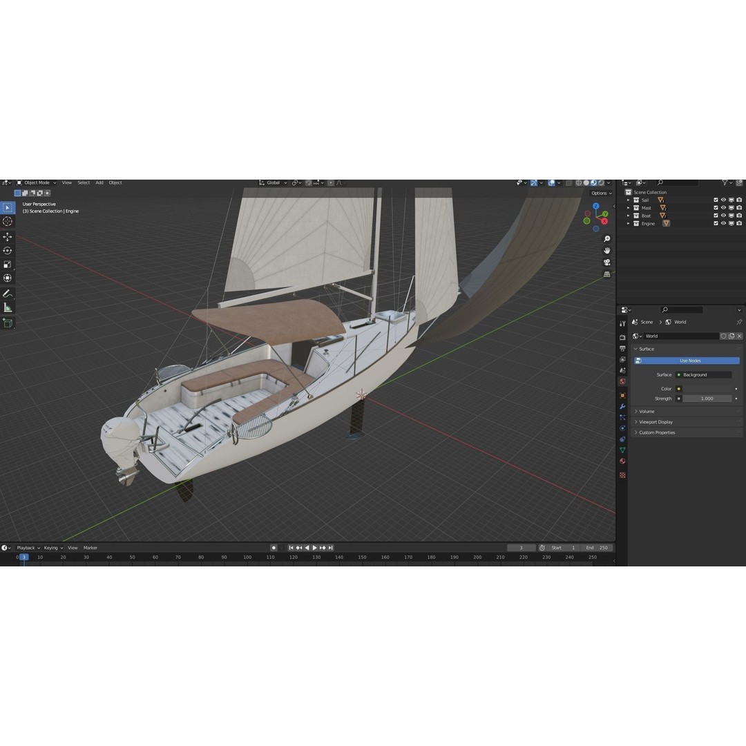 Small Sail Yacht 3D Model – PBR Textured Boat for Games, FBX, Blender - View 12