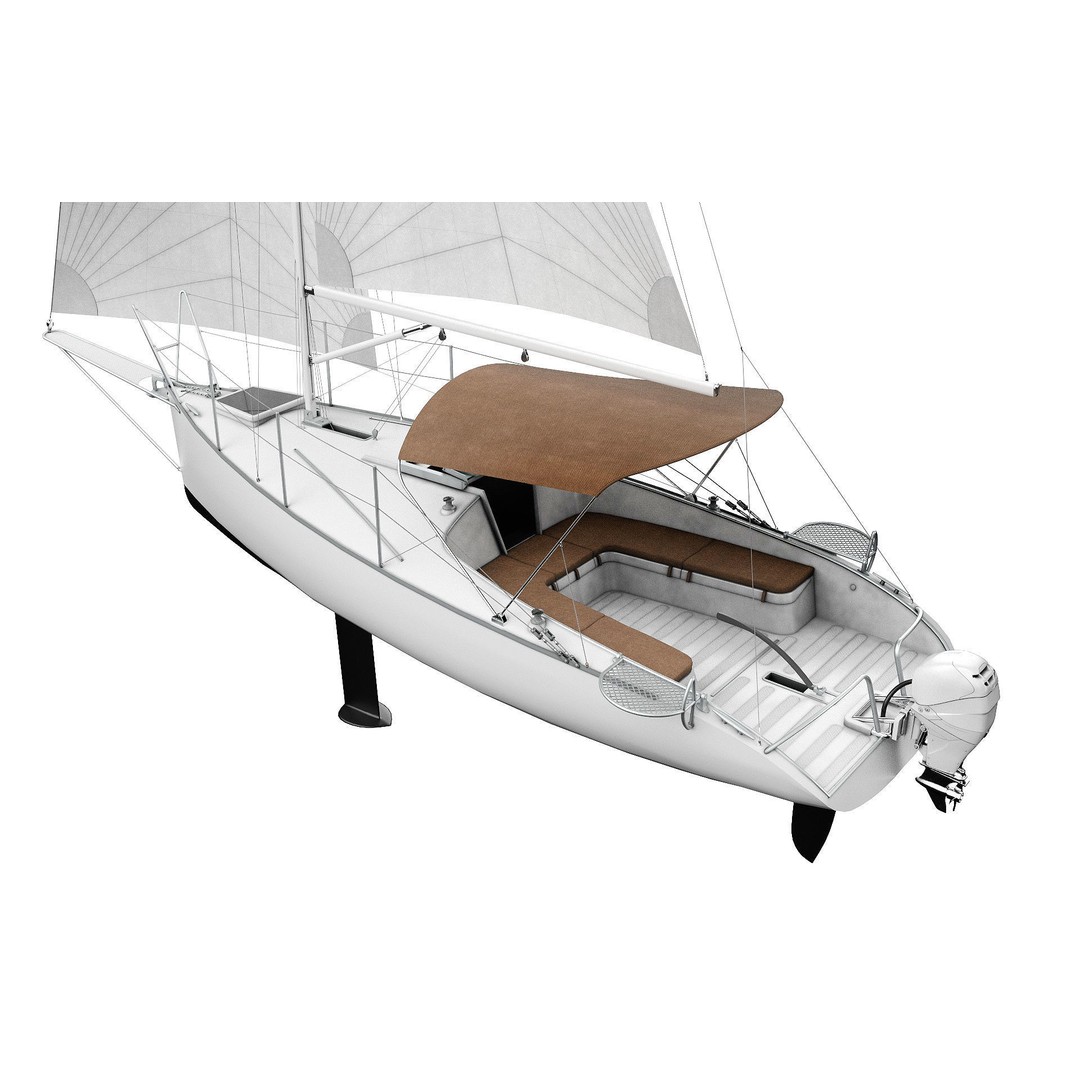 Small Sail Yacht 3D Model – PBR Textured Boat for Games, FBX, Blender - View 3