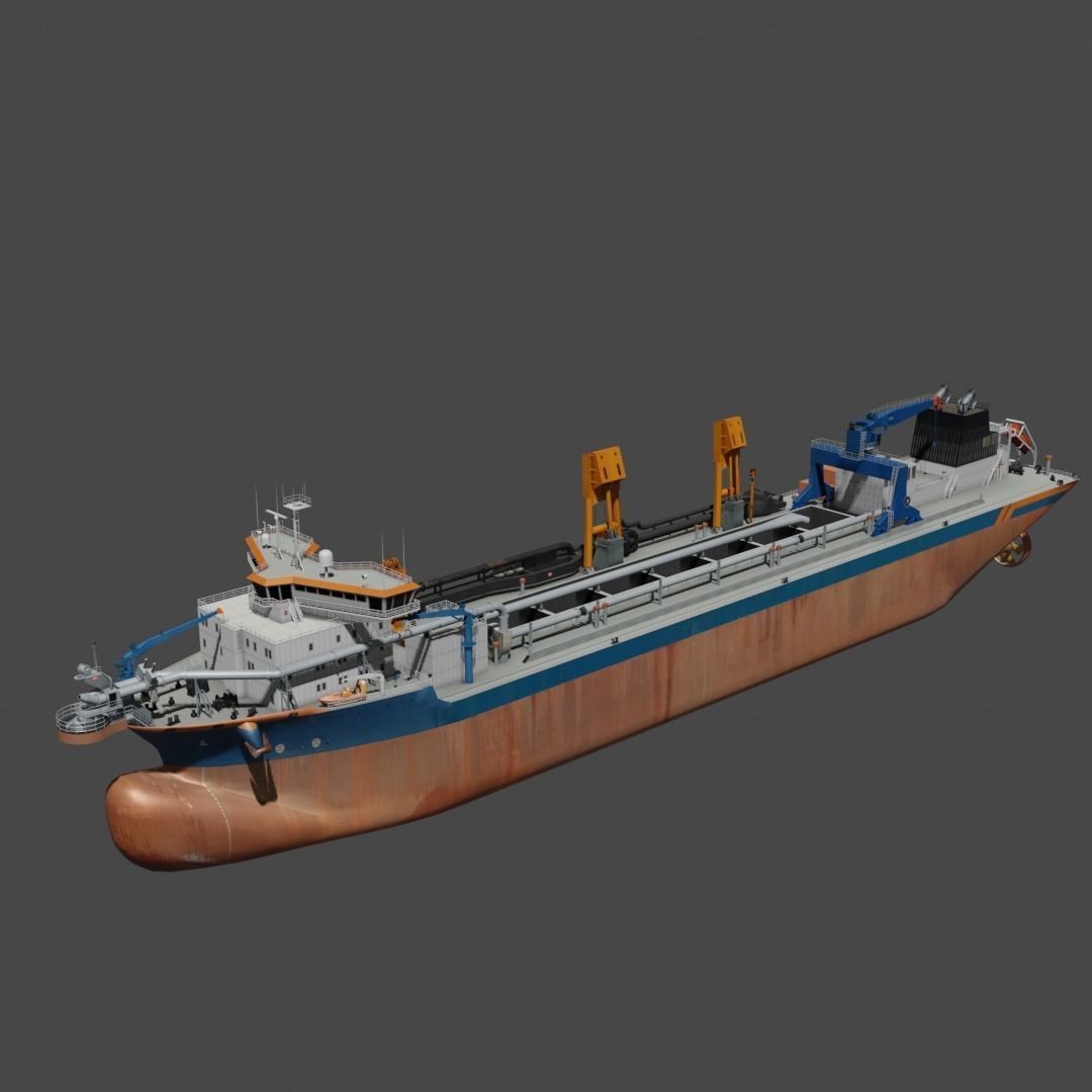 Trailing Suction Hopper Dredger 3D Model – Low Poly Industrial Boat, FBX - View 13