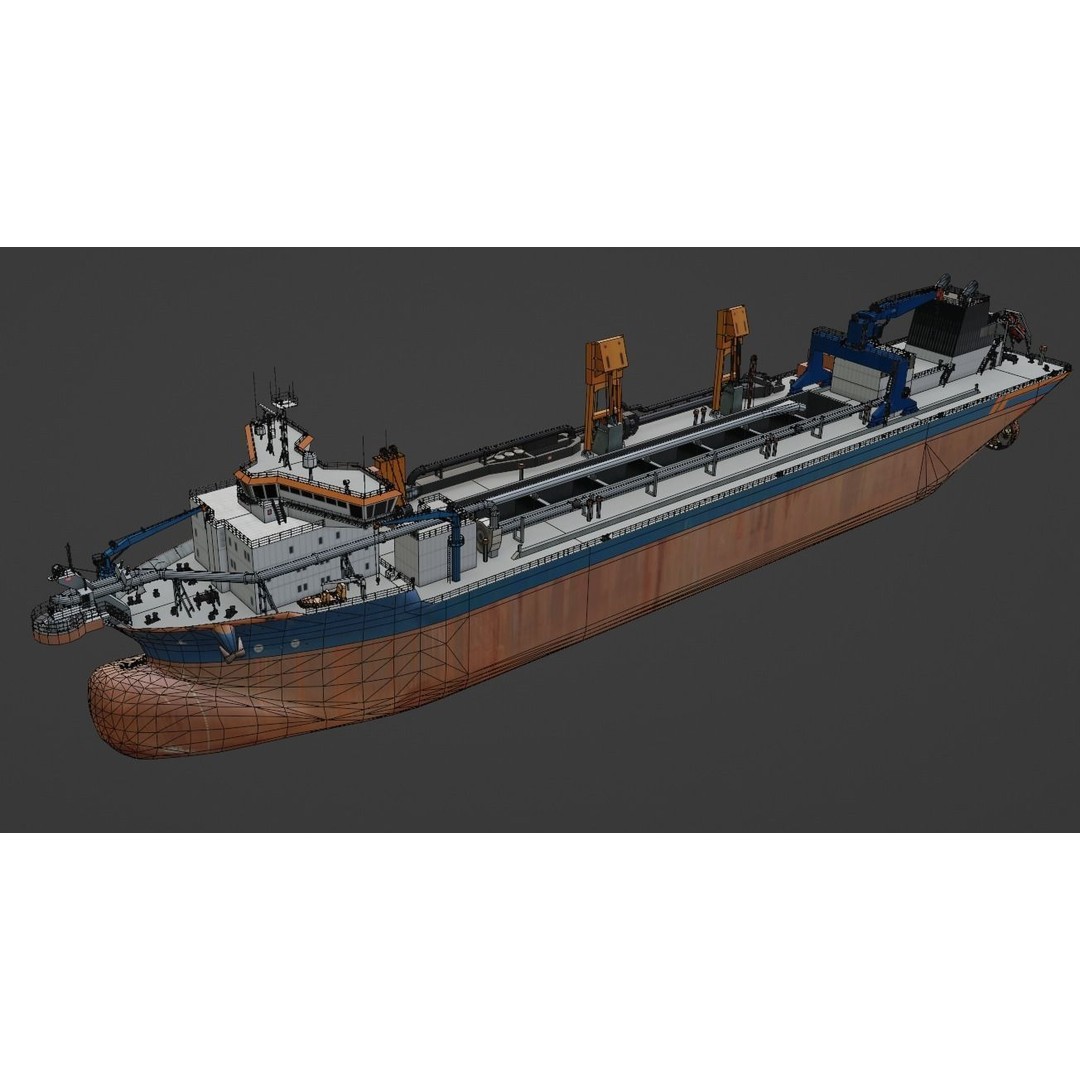 Trailing Suction Hopper Dredger 3D Model – Low Poly Industrial Boat, FBX - View 14