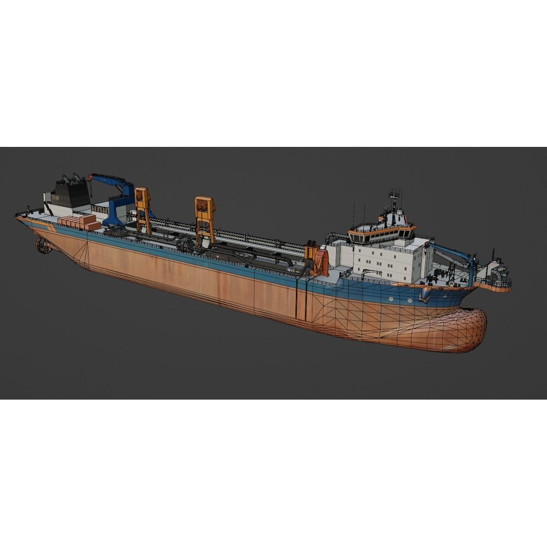Trailing Suction Hopper Dredger 3D Model – Low Poly Industrial Boat, FBX - View 3