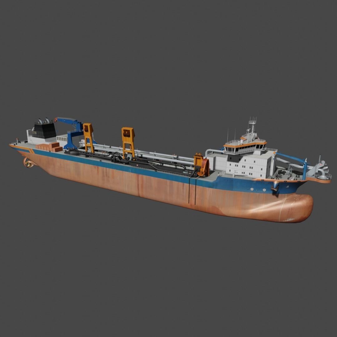 Trailing Suction Hopper Dredger 3D Model – Low Poly Industrial Boat, FBX - View 5