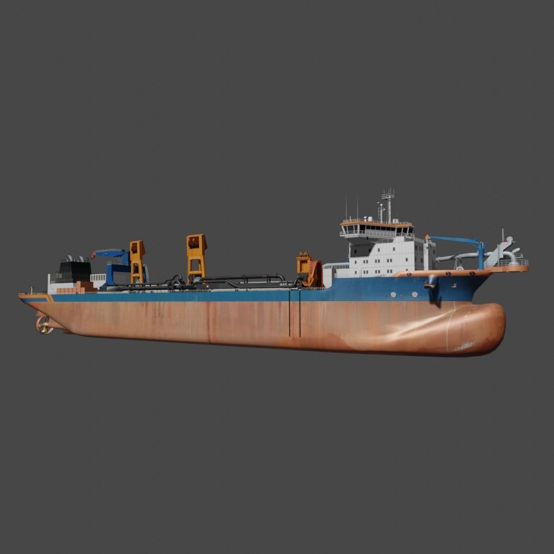 Trailing Suction Hopper Dredger 3D Model – Low Poly Industrial Boat, FBX - View 6