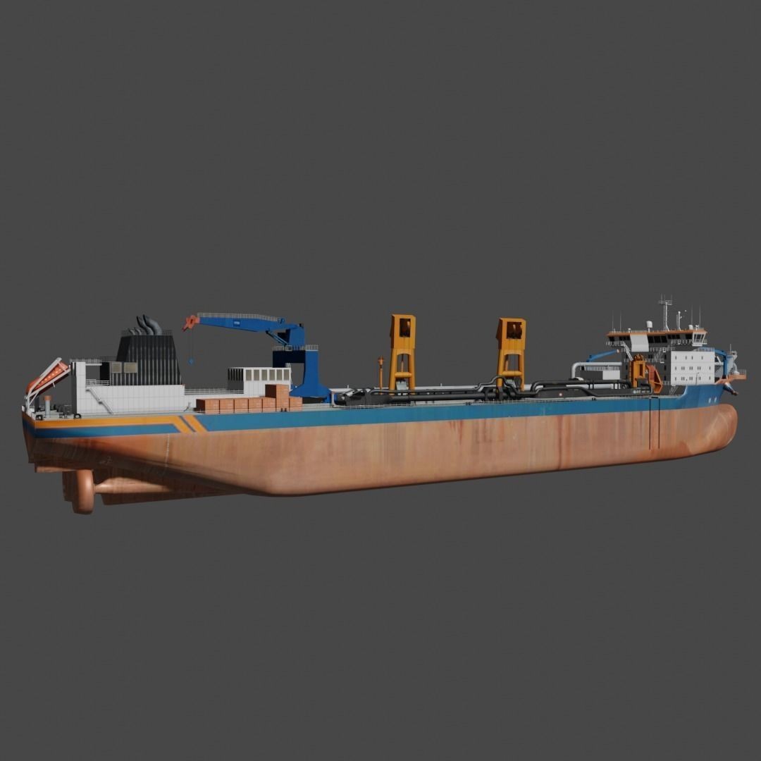 Trailing Suction Hopper Dredger 3D Model – Low Poly Industrial Boat, FBX - View 7