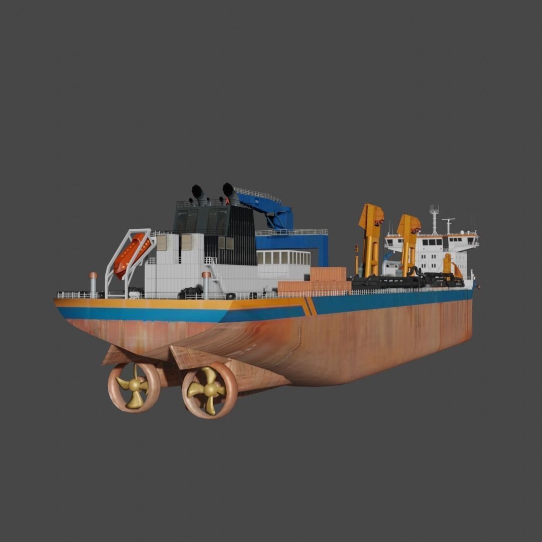 Trailing Suction Hopper Dredger 3D Model – Low Poly Industrial Boat, FBX - View 8
