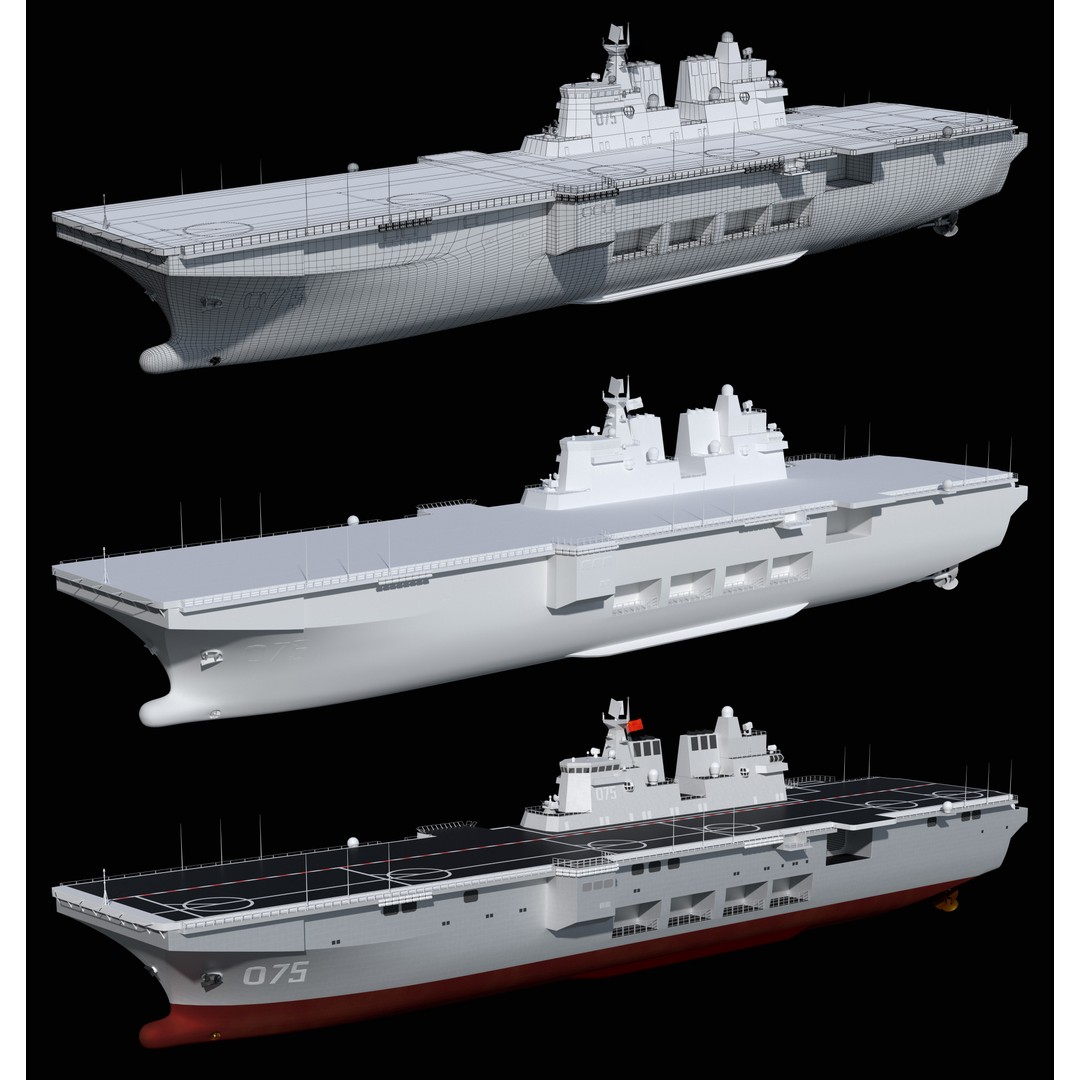 China Type 075 Amphibious Assault Ship 3D Model – High Poly, PBR, Maya, FBX - View 8