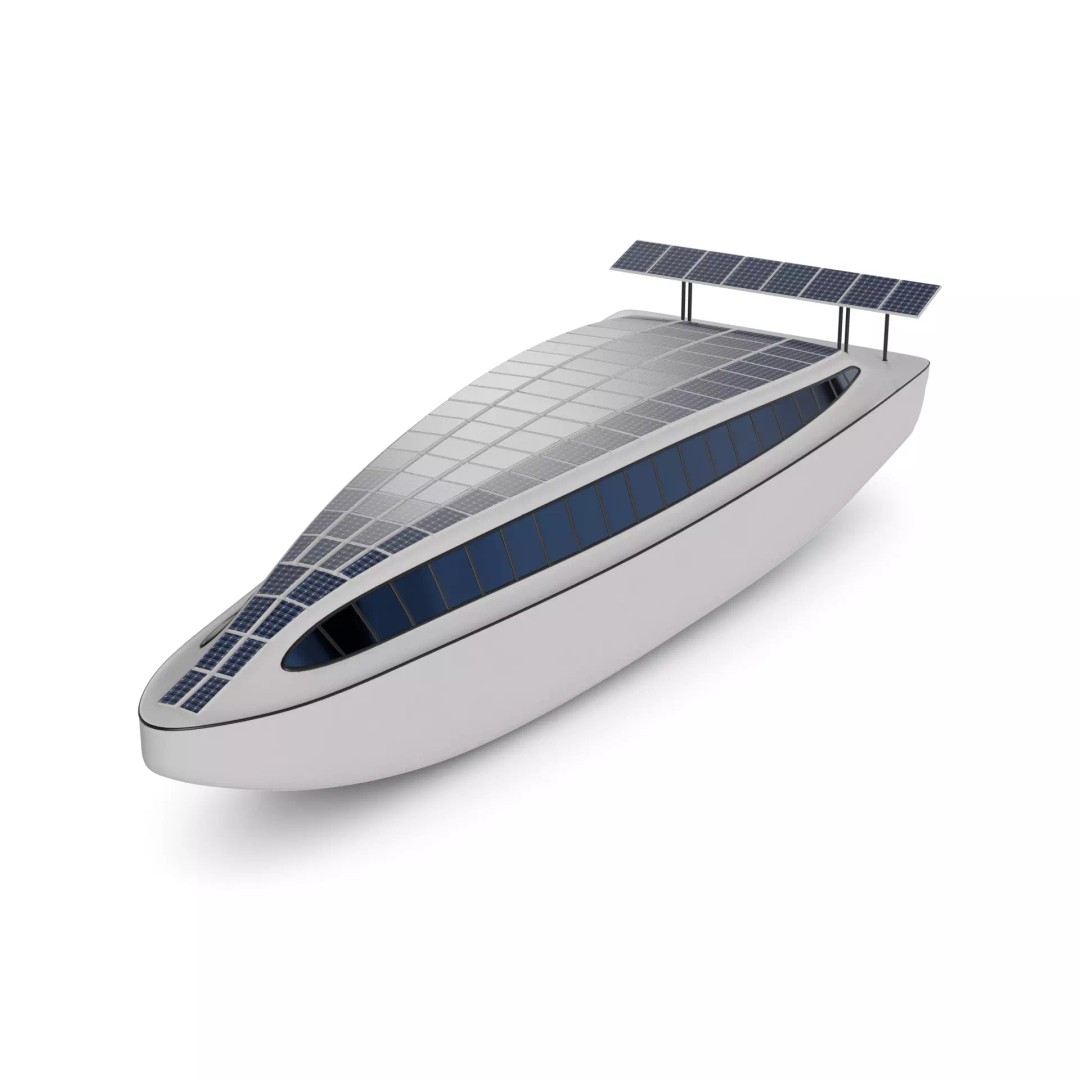 Solar Powered Boat 3D Model – Low Poly Recreational Watercraft, FBX