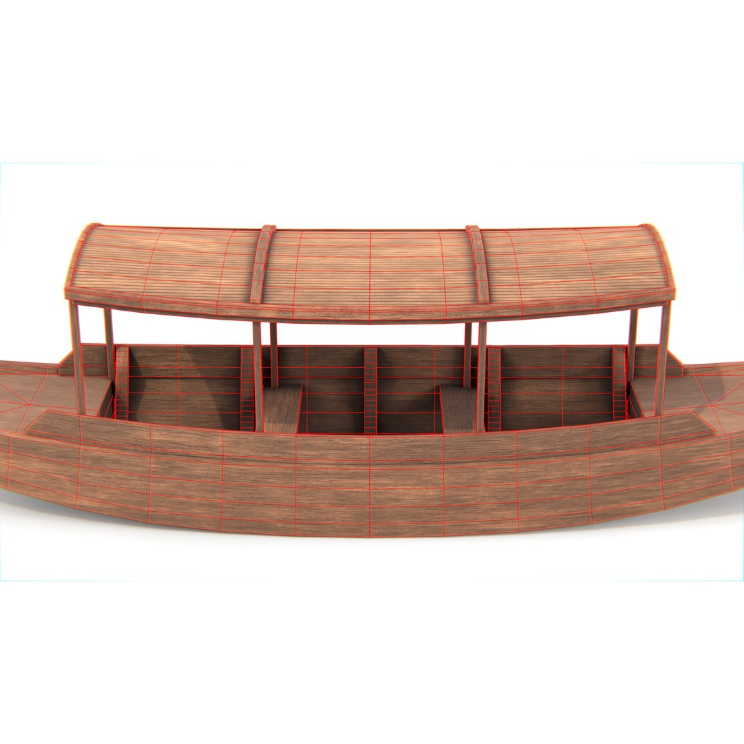 Traditional Thai Wooden Boat 3D Model – Low Poly Game Asset, FBX, OBJ - View 10