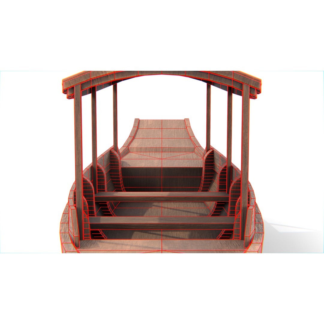 Traditional Thai Wooden Boat 3D Model – Low Poly Game Asset, FBX, OBJ - View 12