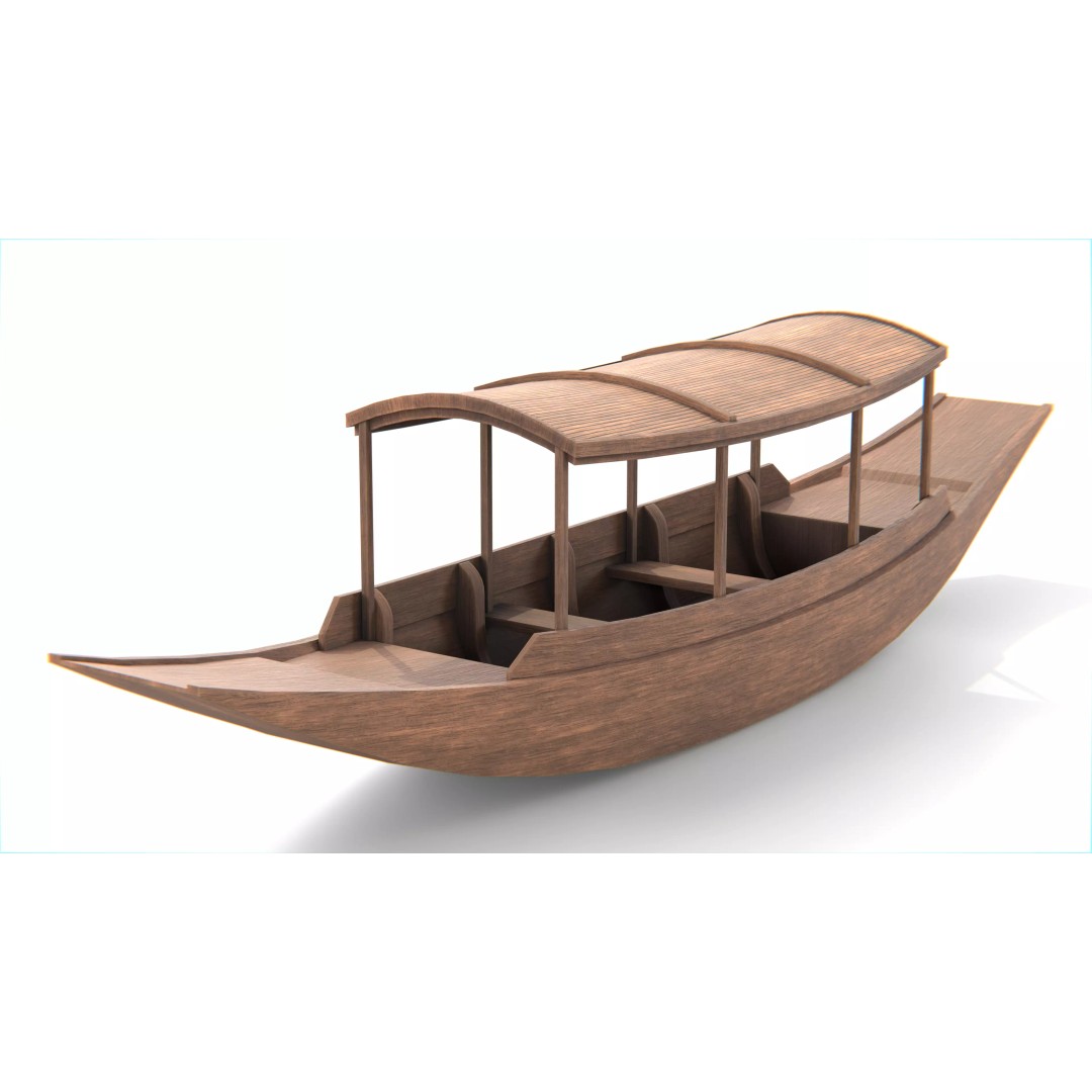 Traditional Thai Wooden Boat 3D Model – Low Poly Game Asset, FBX, OBJ - View 2