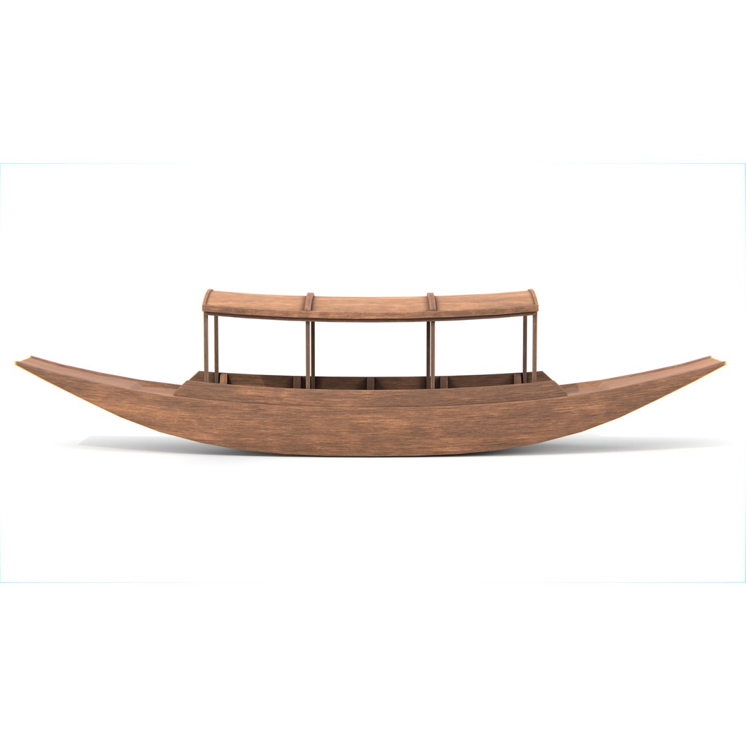 Traditional Thai Wooden Boat 3D Model – Low Poly Game Asset, FBX, OBJ - View 3