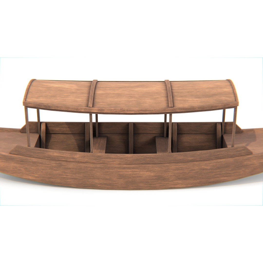 Traditional Thai Wooden Boat 3D Model – Low Poly Game Asset, FBX, OBJ - View 4