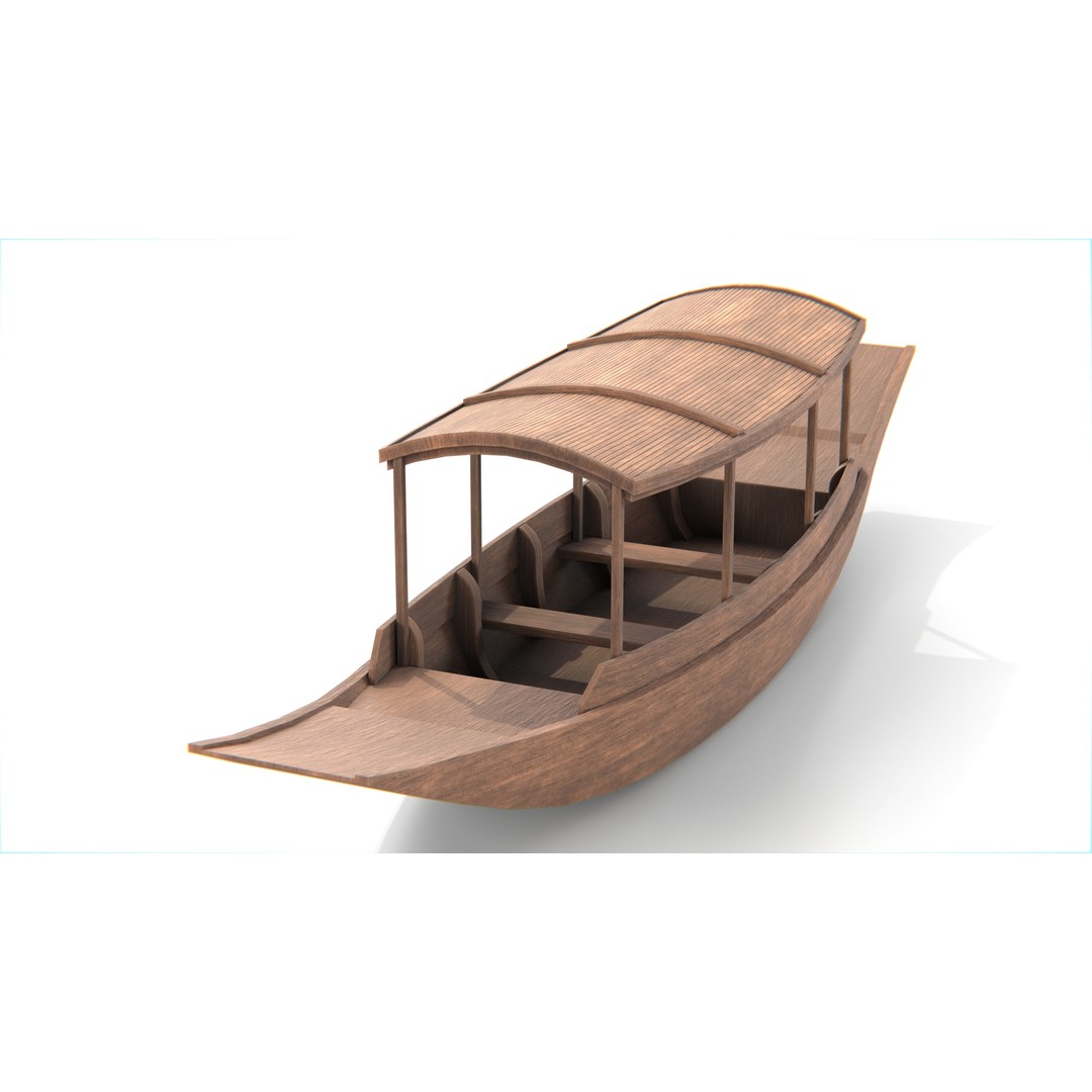 Traditional Thai Wooden Boat 3D Model – Low Poly Game Asset, FBX, OBJ - View 5