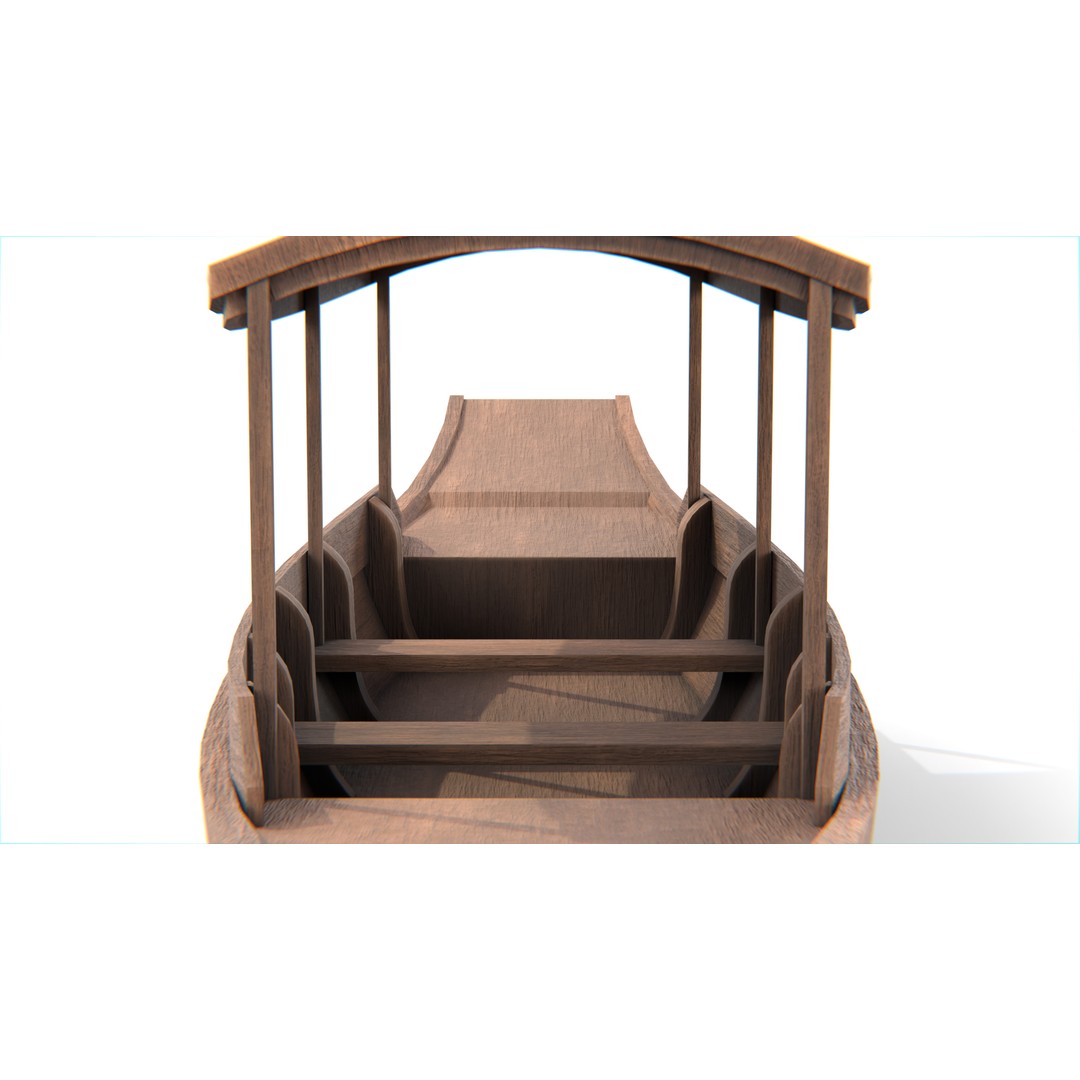 Traditional Thai Wooden Boat 3D Model – Low Poly Game Asset, FBX, OBJ - View 6