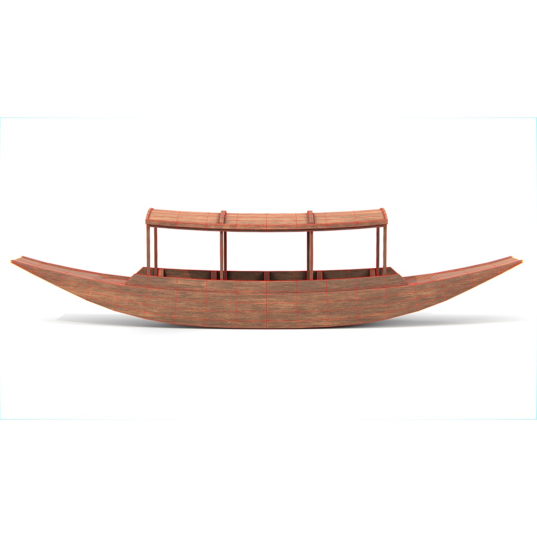 Traditional Thai Wooden Boat 3D Model – Low Poly Game Asset, FBX, OBJ - View 9
