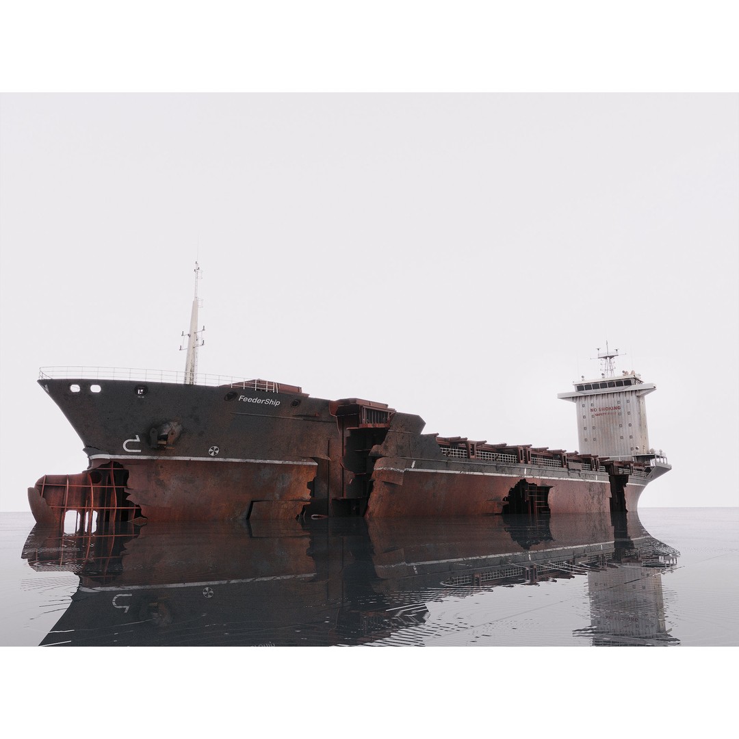 Shipwreck Container Feeder 3D Model – High-Quality Industrial Vessel Asset