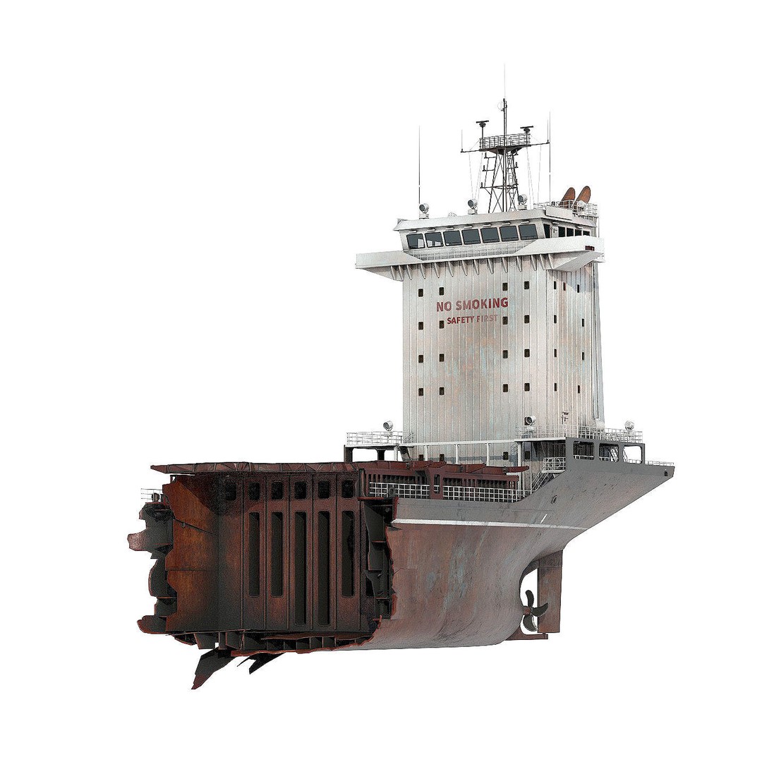 Shipwreck Container Feeder 3D Model – High-Quality Industrial Vessel Asset - View 15