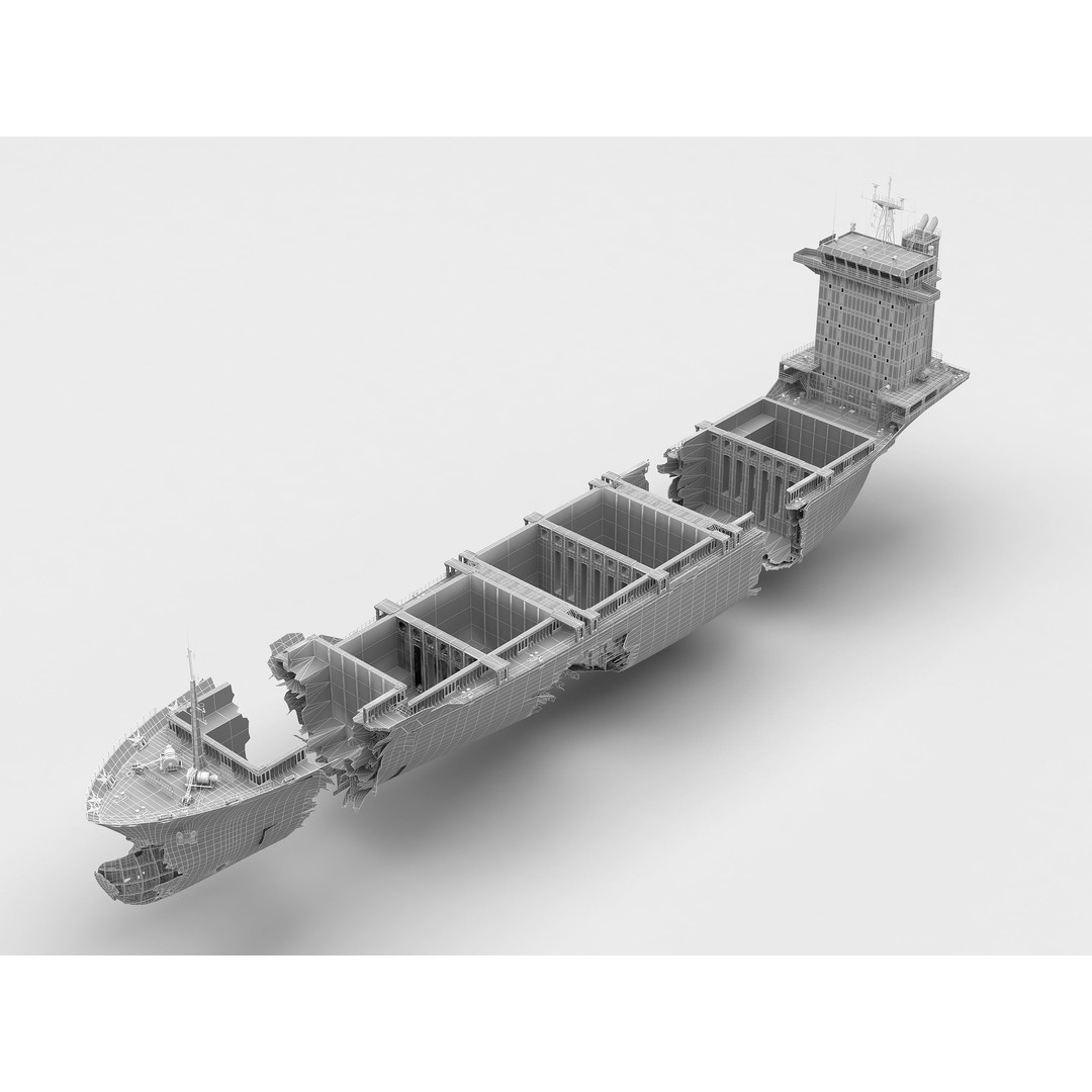 Shipwreck Container Feeder 3D Model – High-Quality Industrial Vessel Asset - View 19