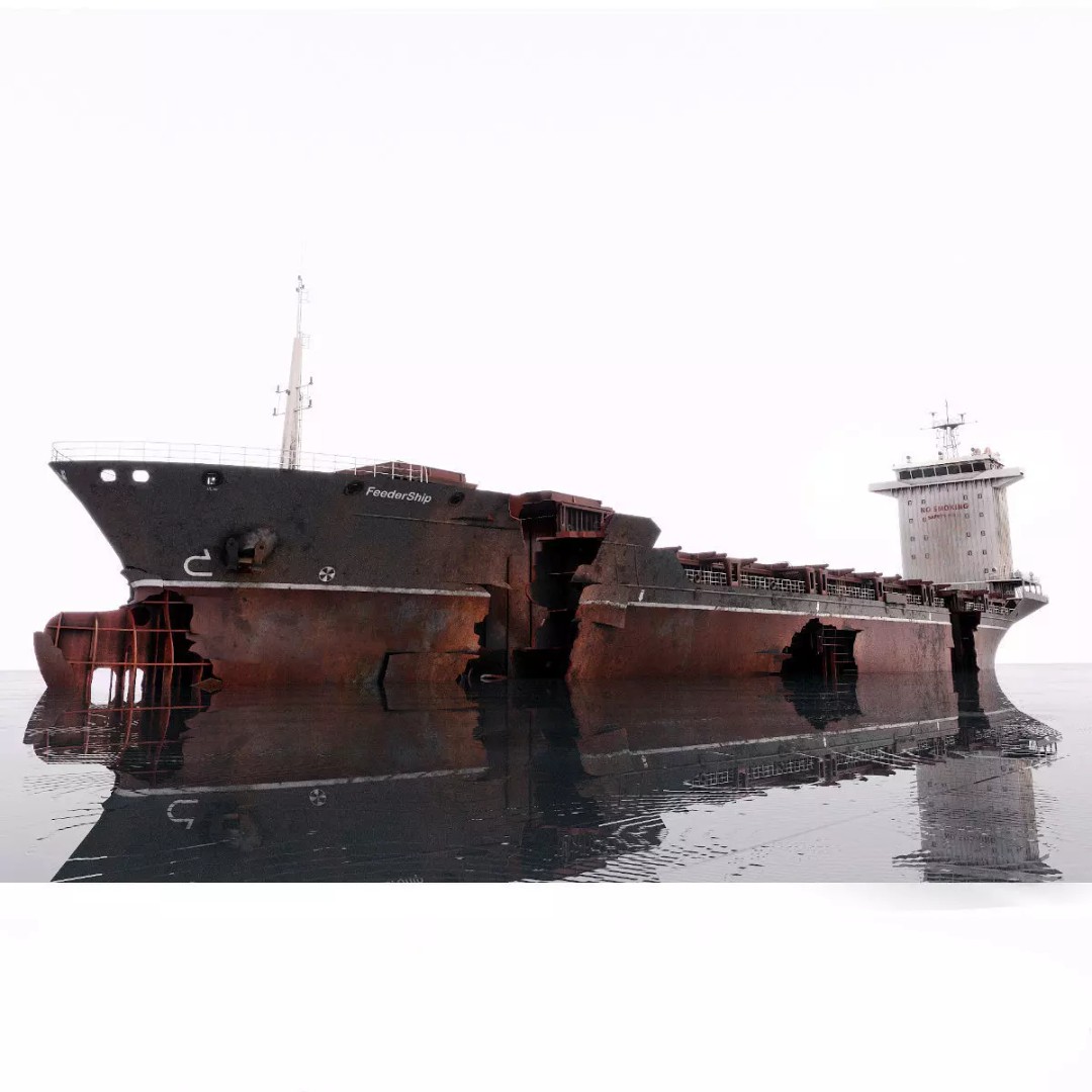 Shipwreck Container Feeder 3D Model – High-Quality Industrial Vessel Asset - View 3