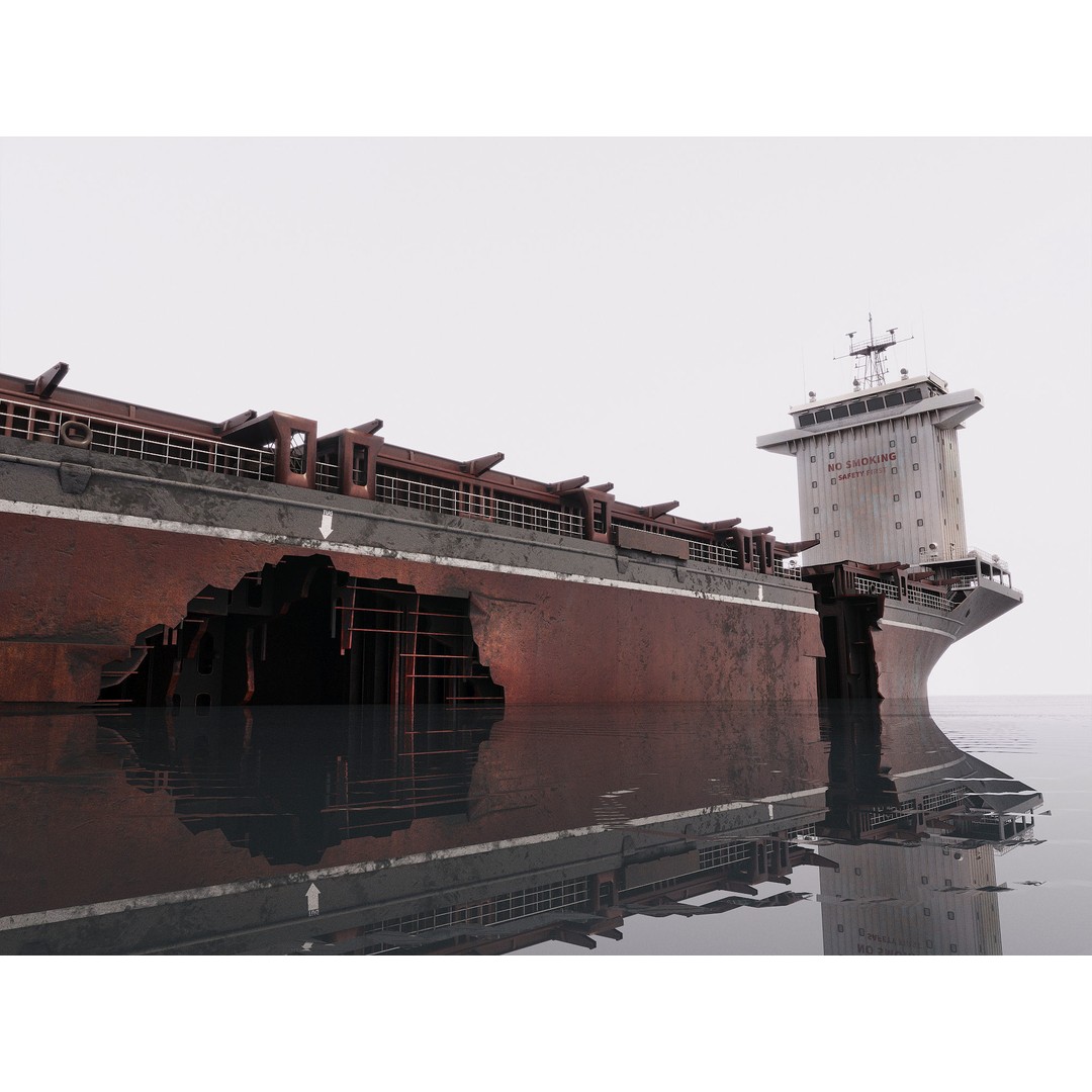 Shipwreck Container Feeder 3D Model – High-Quality Industrial Vessel Asset - View 4