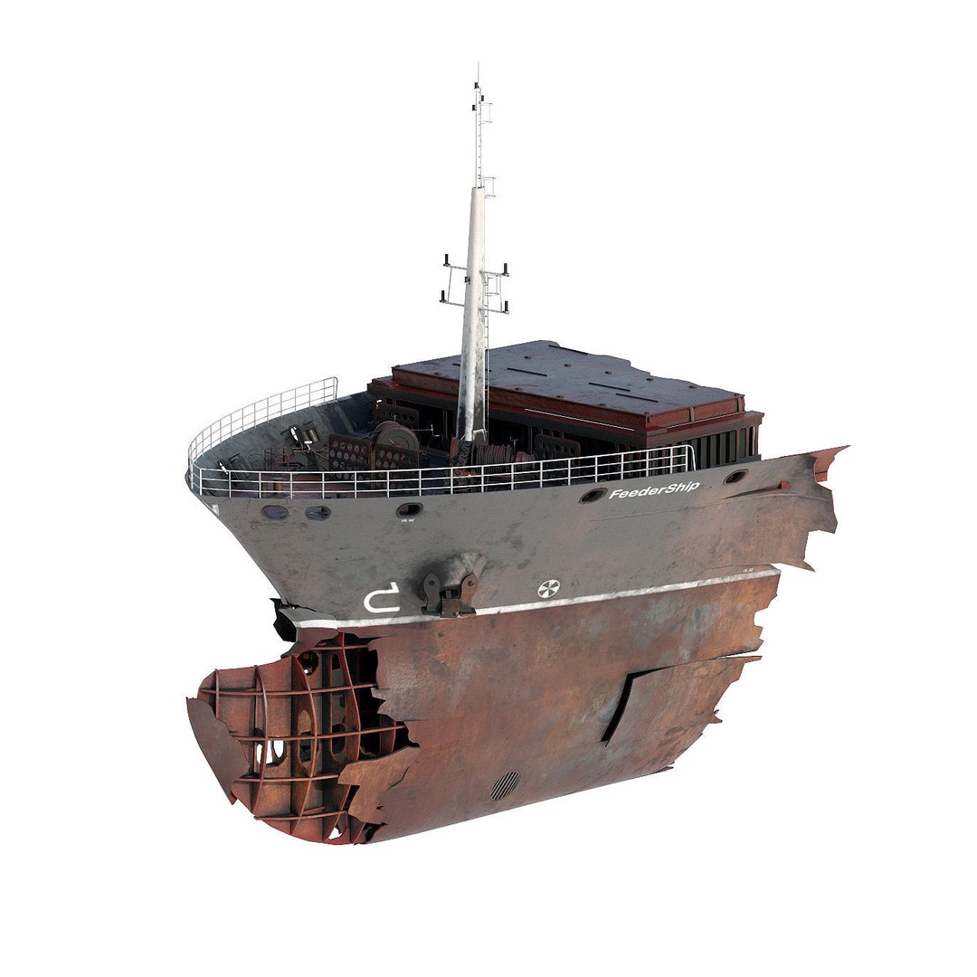 Shipwreck Container Feeder 3D Model – High-Quality Industrial Vessel Asset - View 9