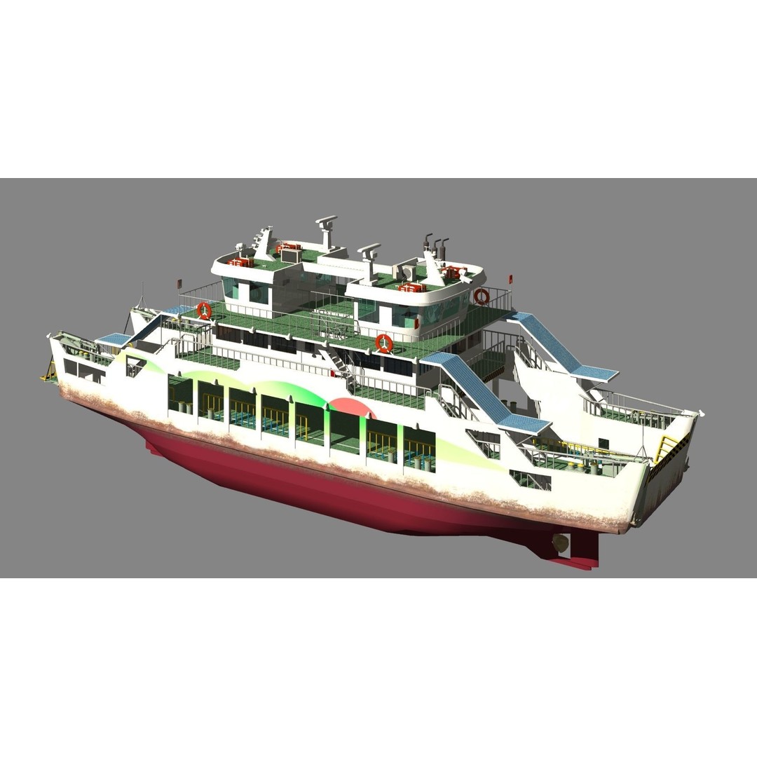 Remote Island Car Ferry 3D Model – Realistic Watercraft Asset, OBJ - View 11