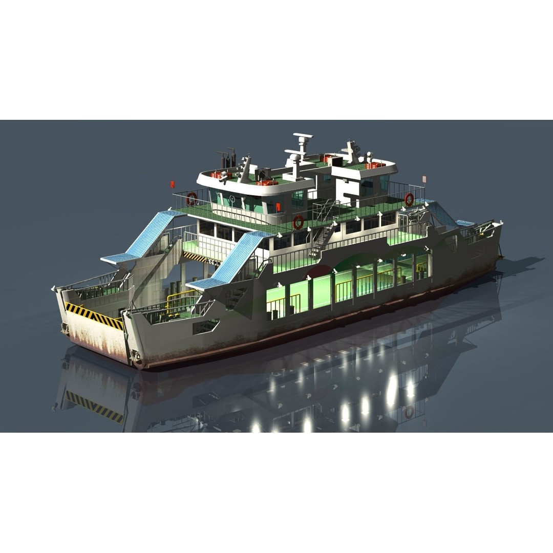 Remote Island Car Ferry 3D Model – Realistic Watercraft Asset, OBJ - View 12