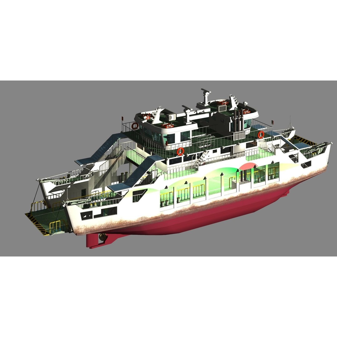 Remote Island Car Ferry 3D Model – Realistic Watercraft Asset, OBJ - View 13