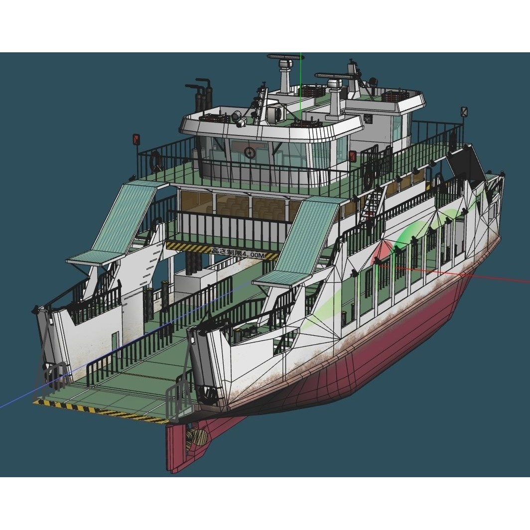 Remote Island Car Ferry 3D Model – Realistic Watercraft Asset, OBJ - View 14