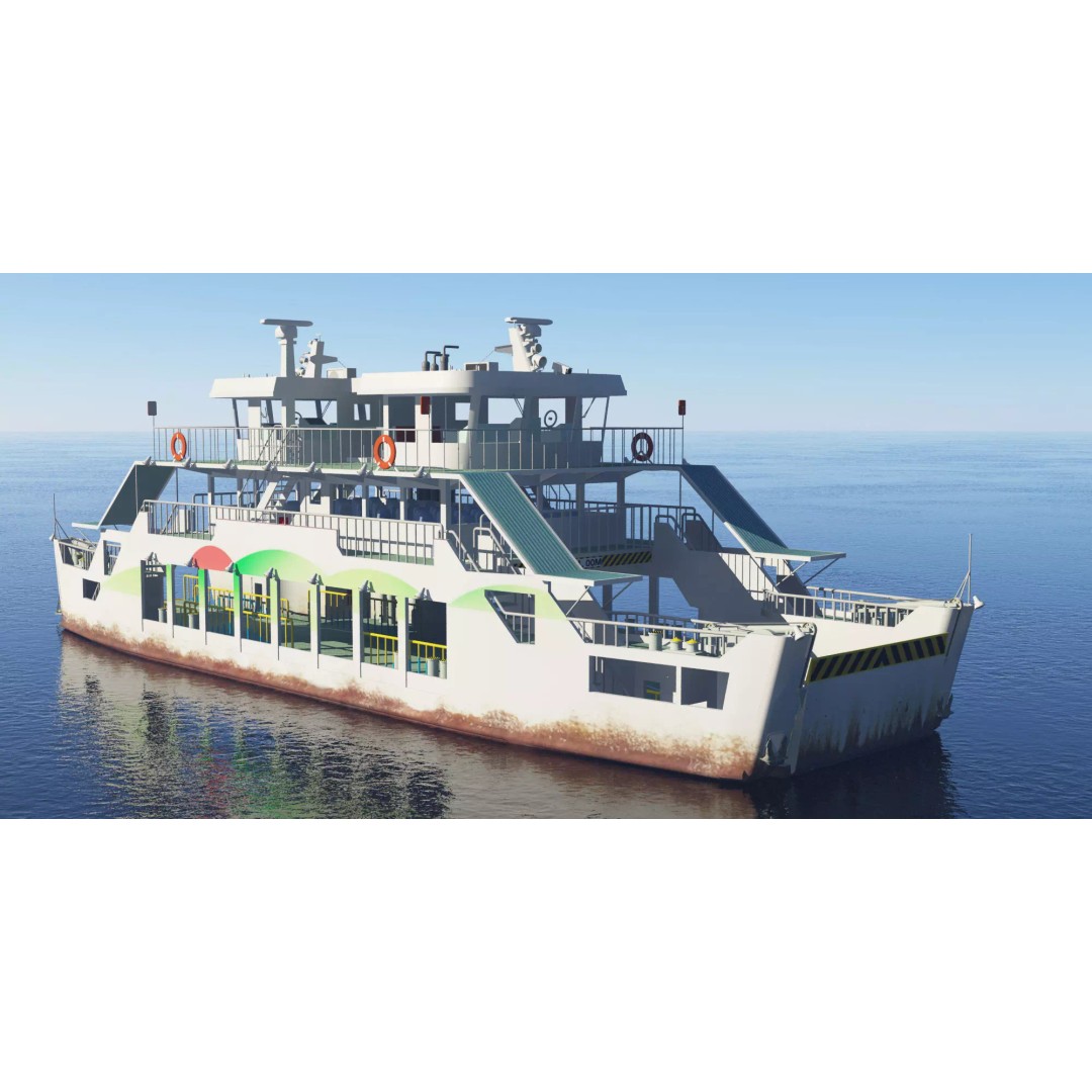 Remote Island Car Ferry 3D Model – Realistic Watercraft Asset, OBJ - View 2