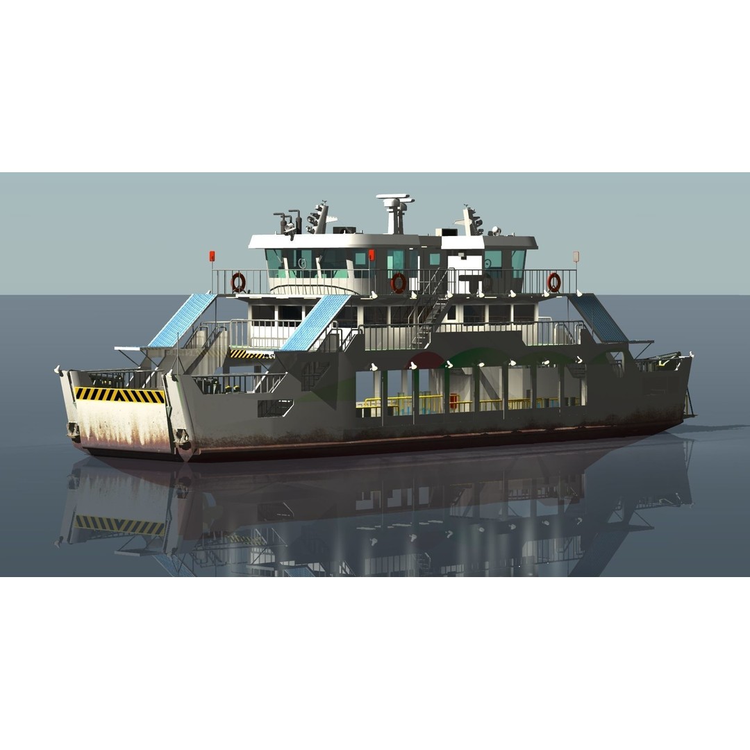 Remote Island Car Ferry 3D Model – Realistic Watercraft Asset, OBJ - View 3