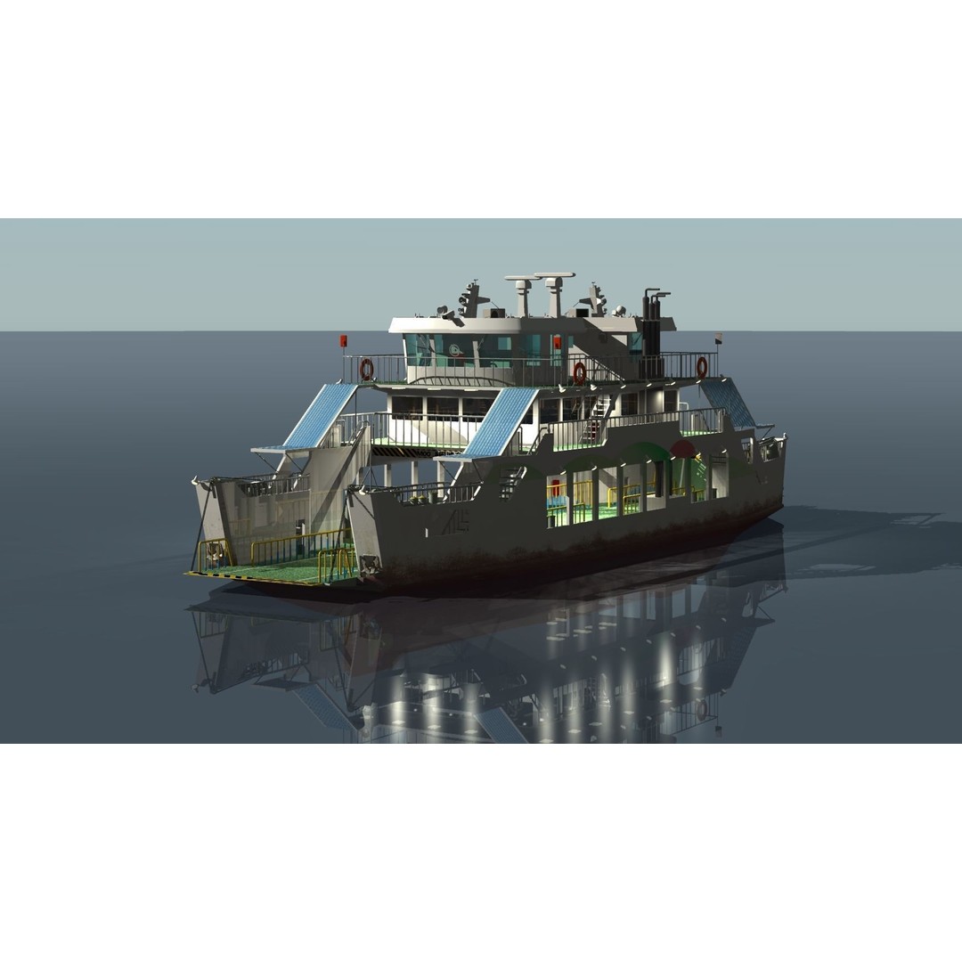 Remote Island Car Ferry 3D Model – Realistic Watercraft Asset, OBJ - View 4