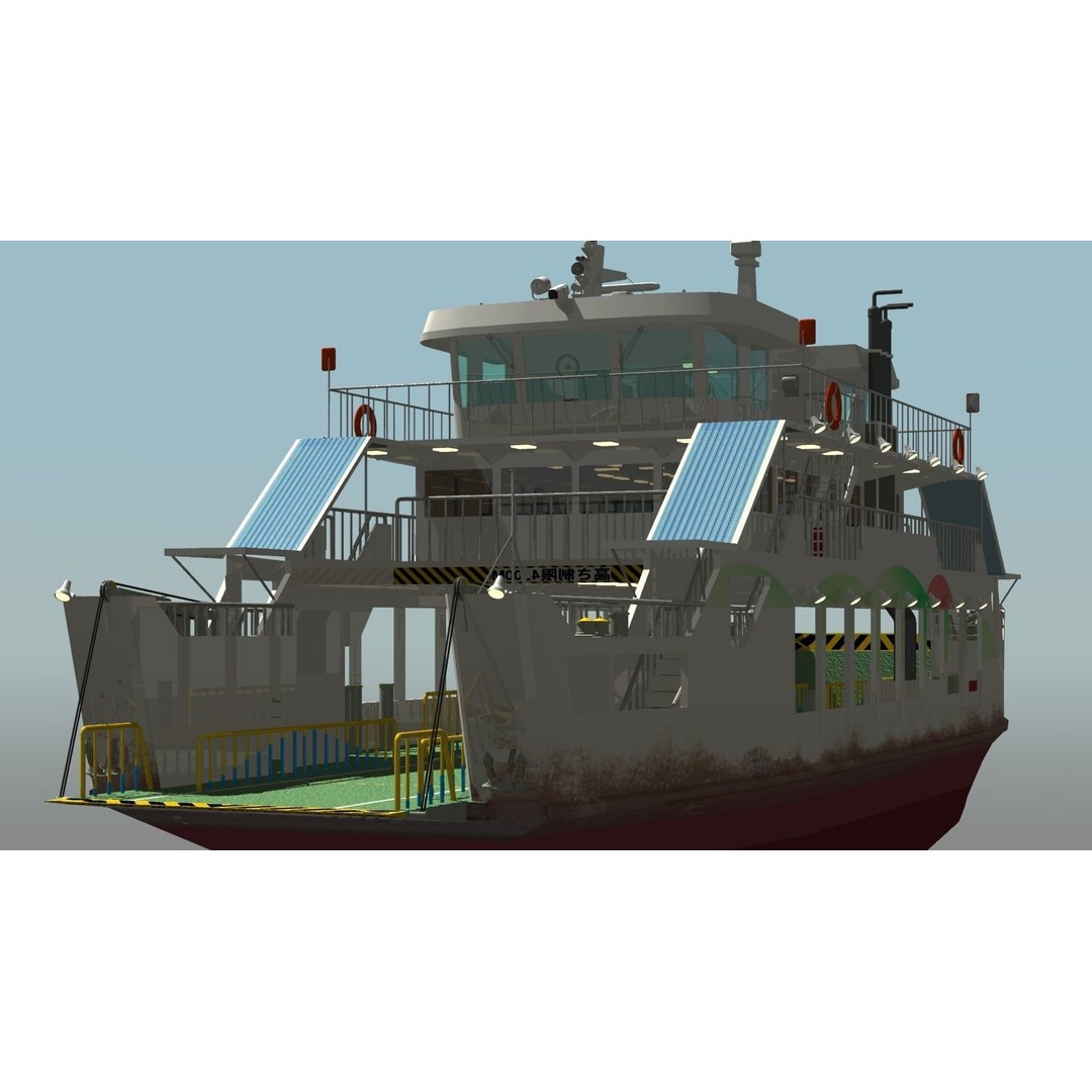 Remote Island Car Ferry 3D Model – Realistic Watercraft Asset, OBJ - View 6