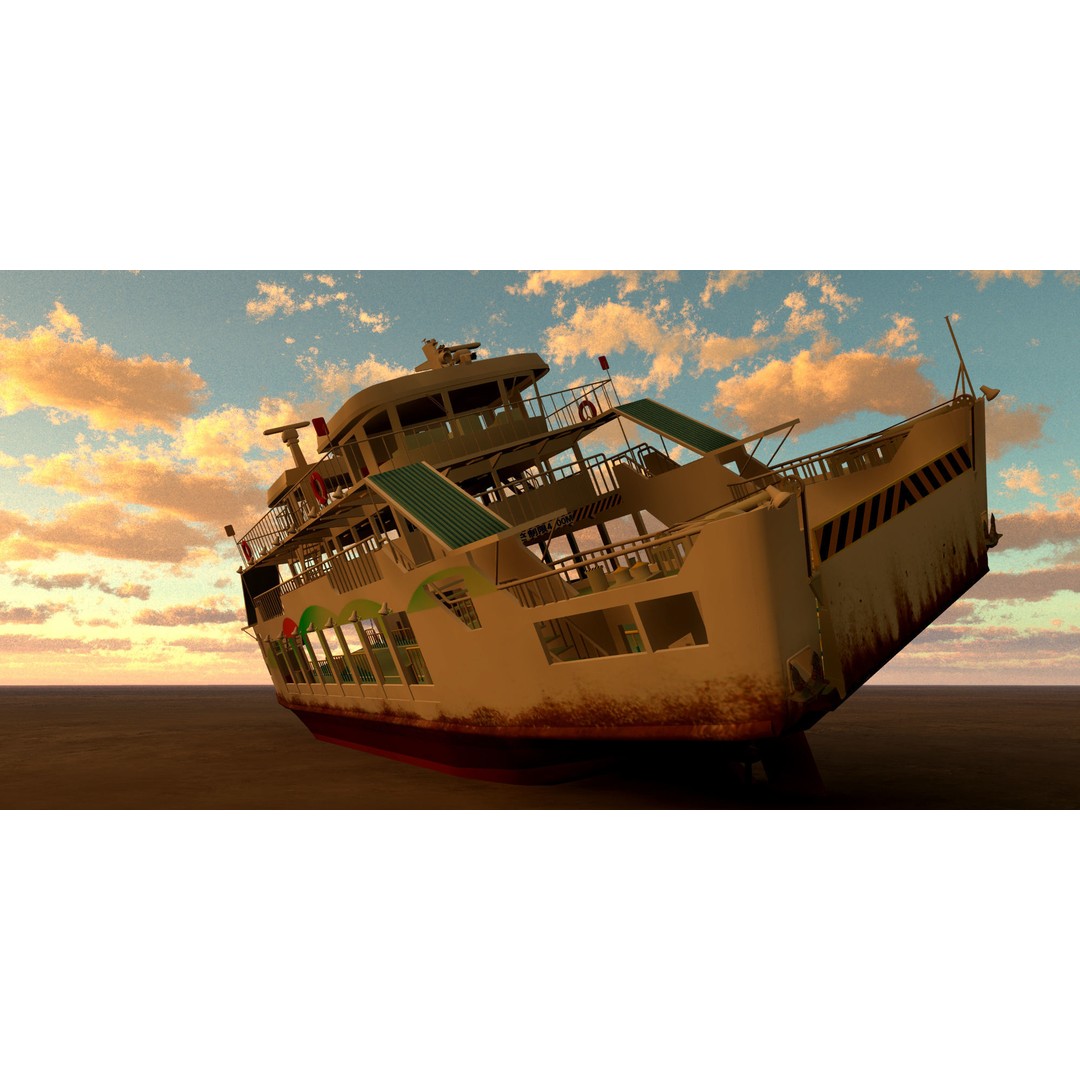 Remote Island Car Ferry 3D Model – Realistic Watercraft Asset, OBJ - View 7